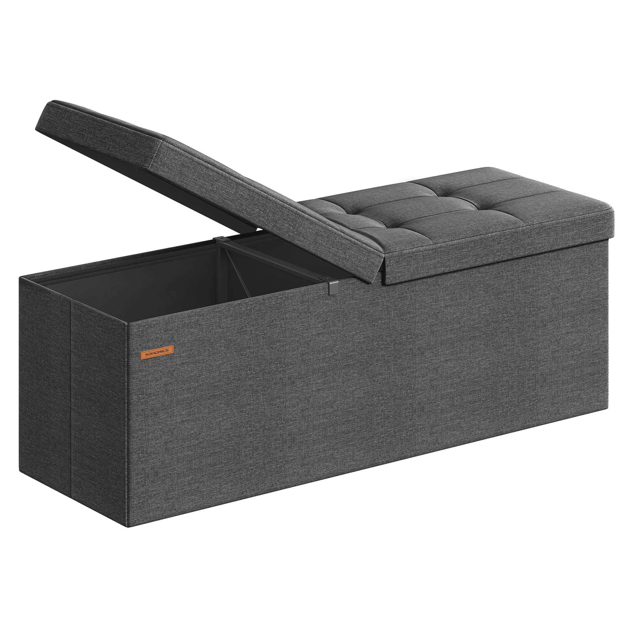 SONGMICS Storage Ottoman, Foldable Storage Bench, 38 x 110 x 38 cm, Flipping Lid, 300 kg Load Capacity, for Hallway, Living Room, Bedroom, Dark Grey LSF076G20