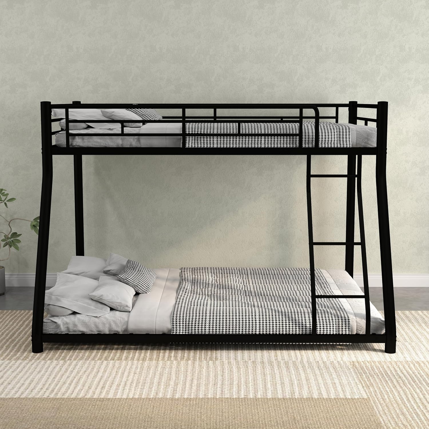 Twin Over Full Bunk Bed, Bunk Beds for Kids/Adults/Teens Bunk Bed with Stairs & Sturdy Guard Rail, Heavy Duty Metal Slat, No Box Spring Needed (Black, Twin Over Full)