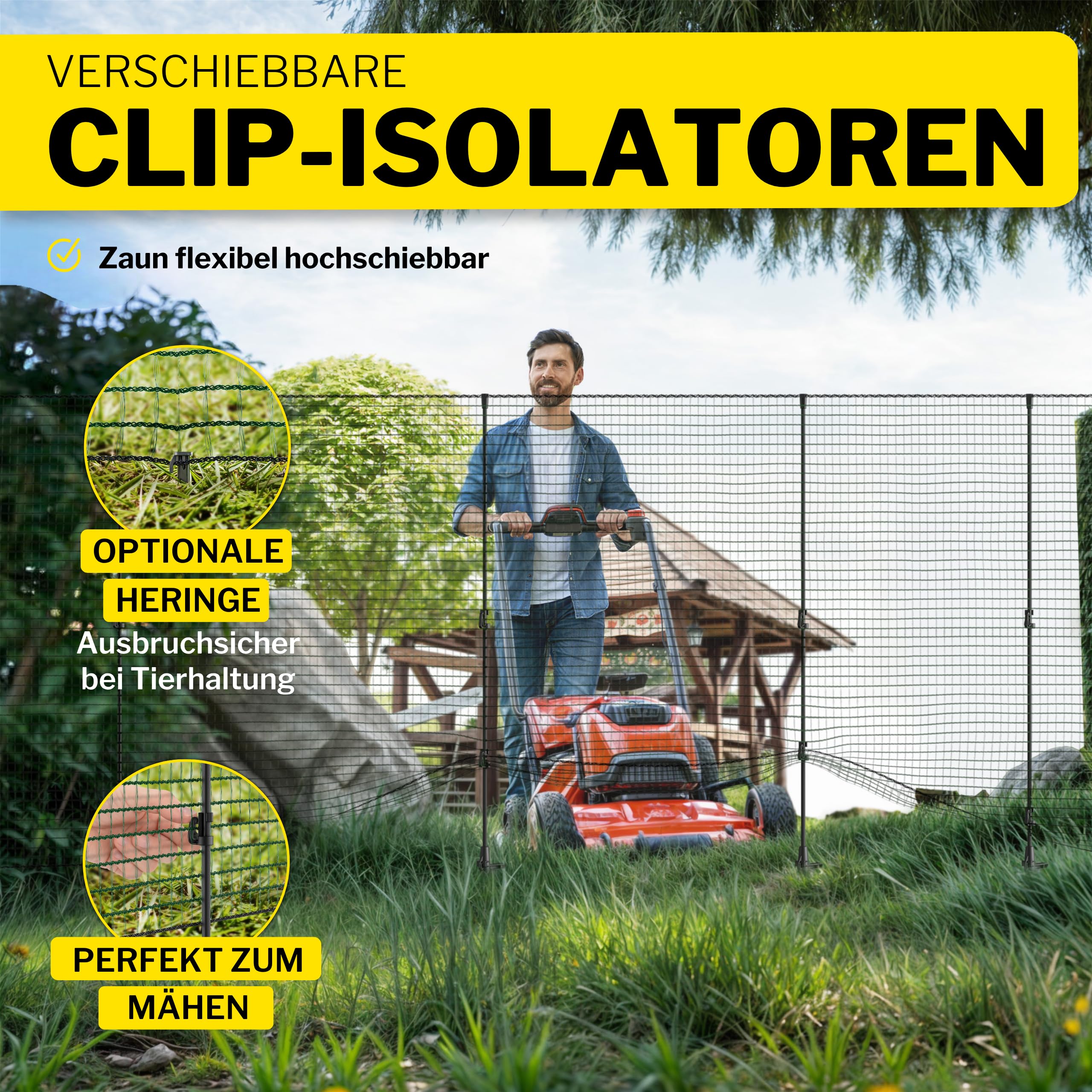 Mobiler Hundezaun Flex 25m x 90cm mit 15 Pfählen Begrenzungszaun Weidezaun Steckzaun