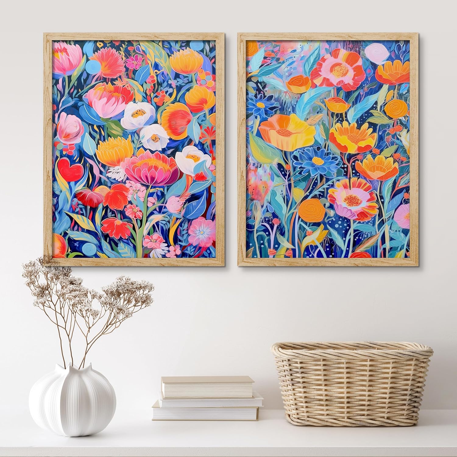 SIGNWIN Framed Set Multicolor Rainbow Wildflower Garden Wall Art, Set of 2 Floral Botanical Wall Décor Prints, Nature Wilderness Wall Décor for Living Room, Bedroom - 11"x14" Natural