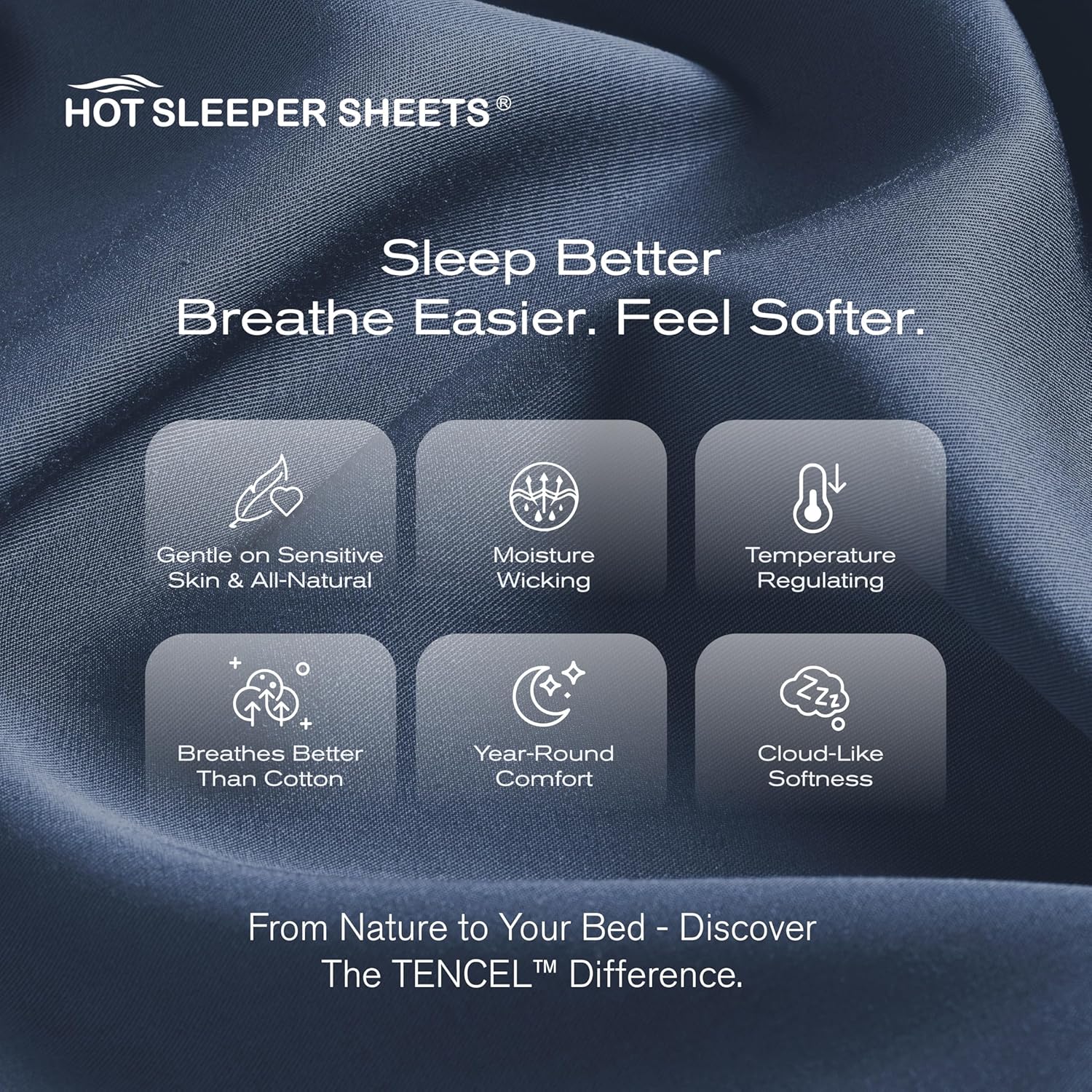 Tencel Sheet Set Queen Size, 100% Eucalyptus Lyocell, Breathable & Cooling Sheets, Deep Pocket Up to 16 Inch, Silky Soft, Ideal for Hot Sleepers - 4PC (Queen, Navy)