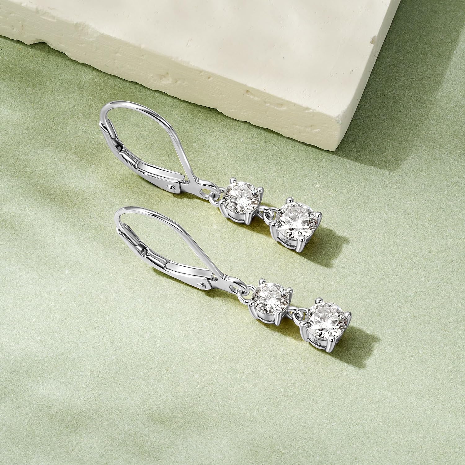 Moissanite Earrings for Women, Sterling Silver Dangle Earrings D Color Brilliant Round Cut Earring Moissanite Leverback Drop Earrings