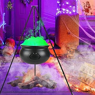 Halloween Decorations Outdoor, Large Witches Cauldron Kettle on Tripod with LED Lights, Black Plastic Witches Bowl Candy Bucket Halloween Decor for Porch Yard Lawn Outside