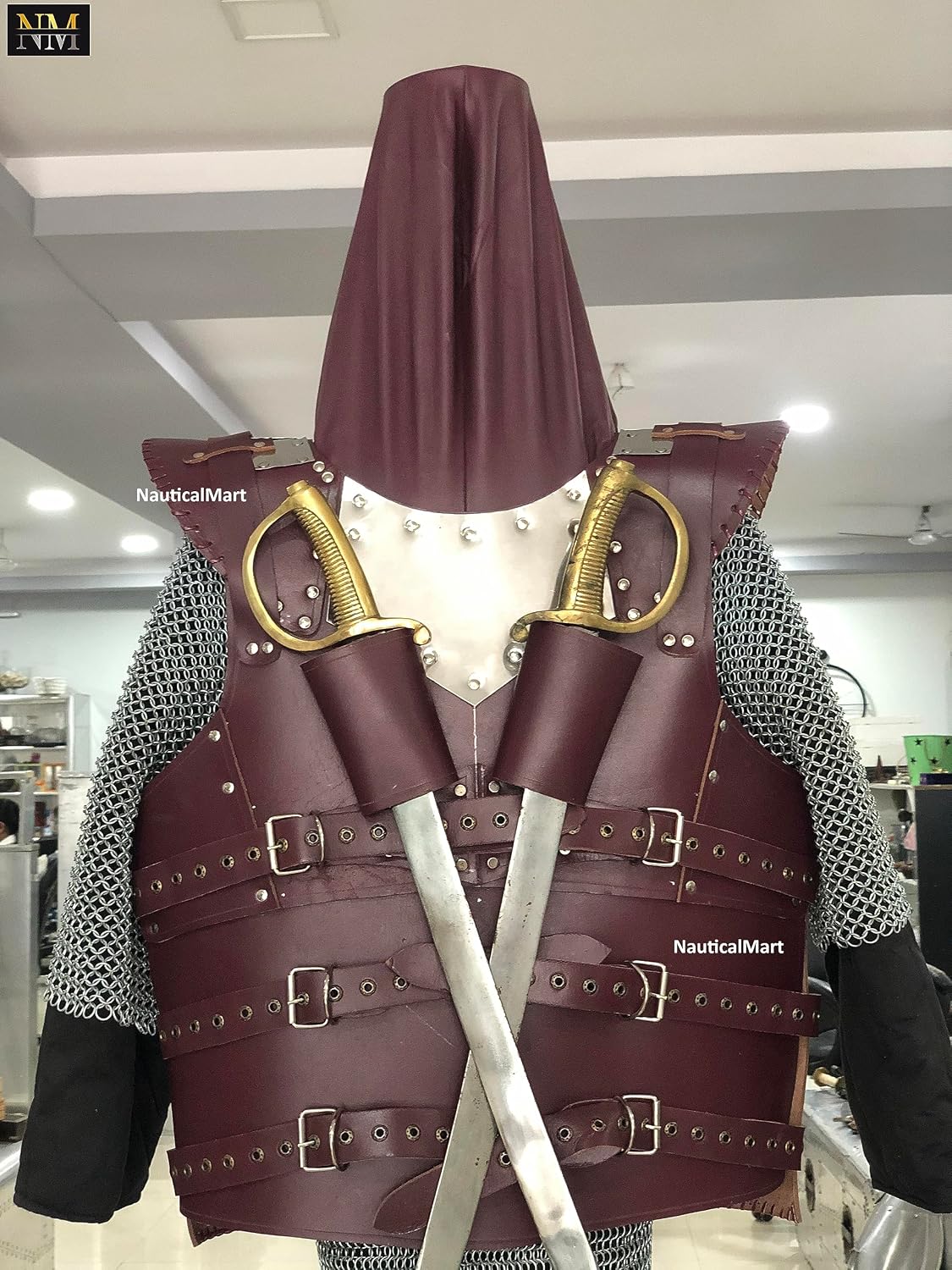 NauticalMart Medieval Leather Breastplate with Hood Viking Chest Armour Cosplay & LARP Halloween Costume