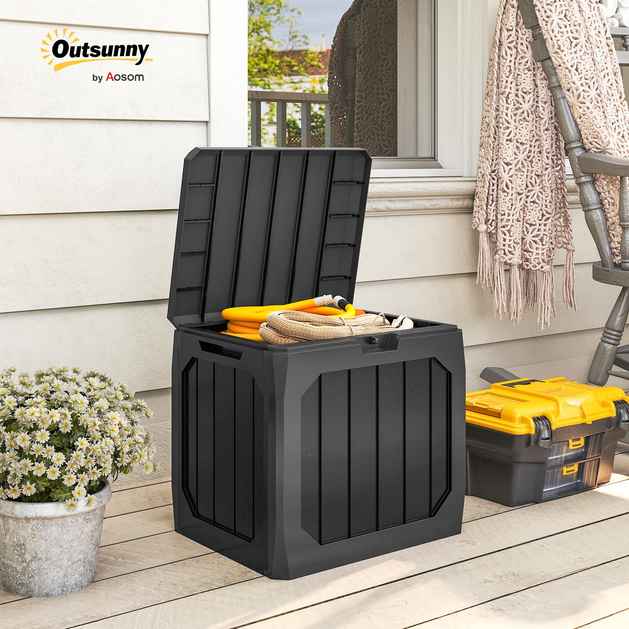 Outsunny Baule da Giardino 121L Plastica Impermeabile Bloccabile 56x45x53 cm Nero