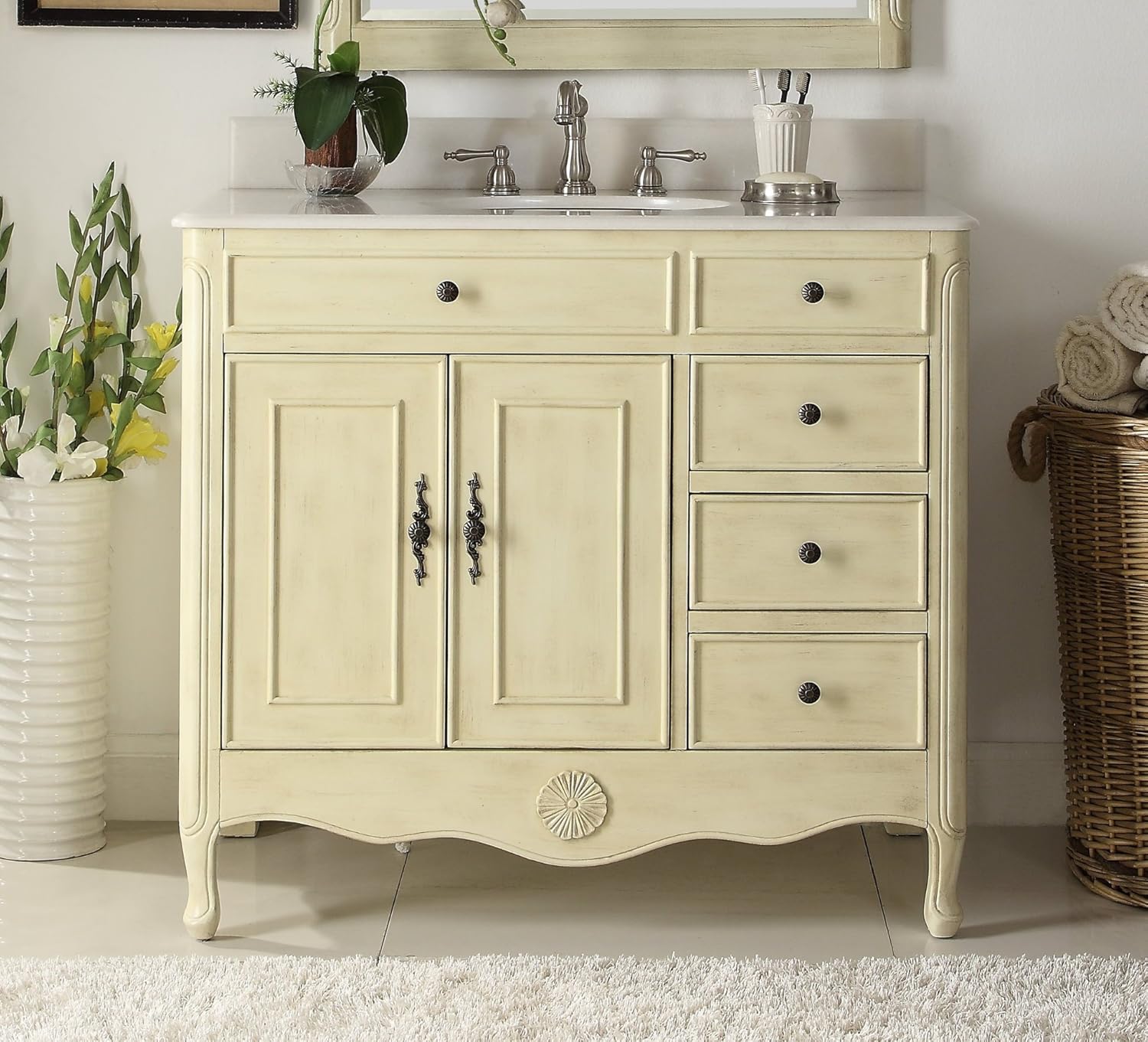 Benton Collection 38" Distressed Cream Daleville Bathroom Sink Vanity HF-837WP