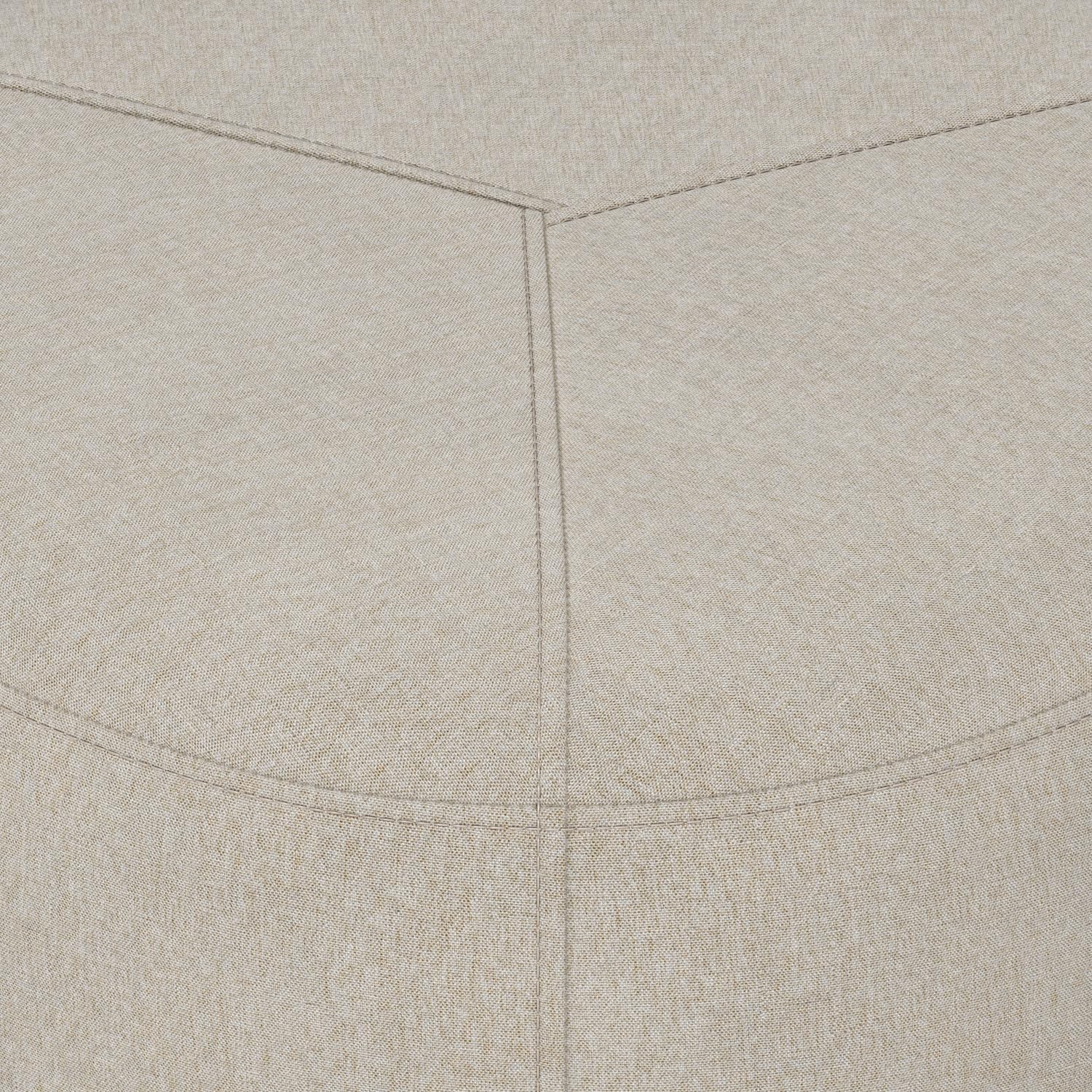 SIMPLIHOME Moore Small Ottoman - 18 inch Wide Upholstered Linen Look Fabric Irregular Round Ottoman in Natural, Contemporary Ottoman for Living Room or Bedroom with Top Stitching Detail, Assembled