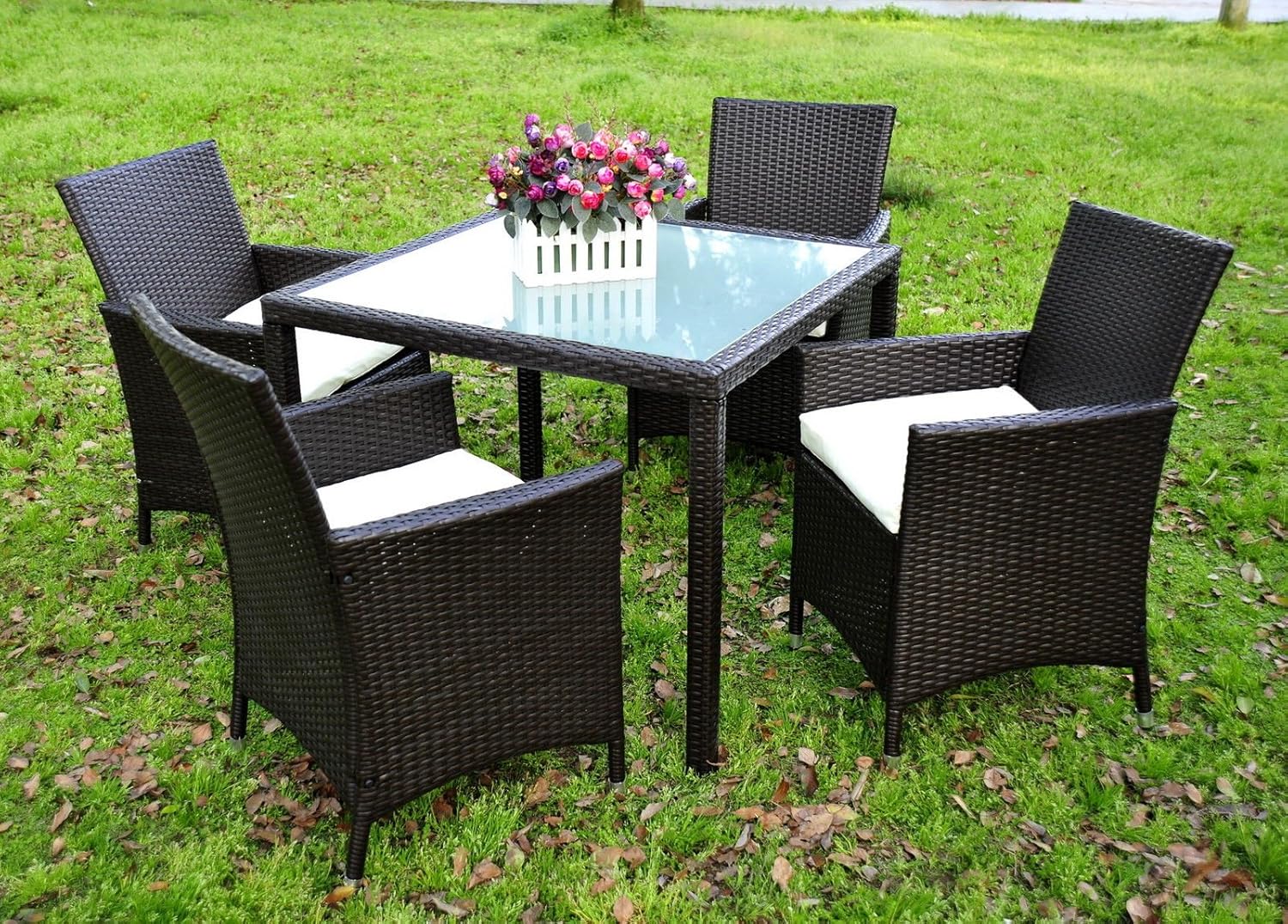 Evre Rattan Garden La 4 Seater Dining Set Chair Table Glass Patio