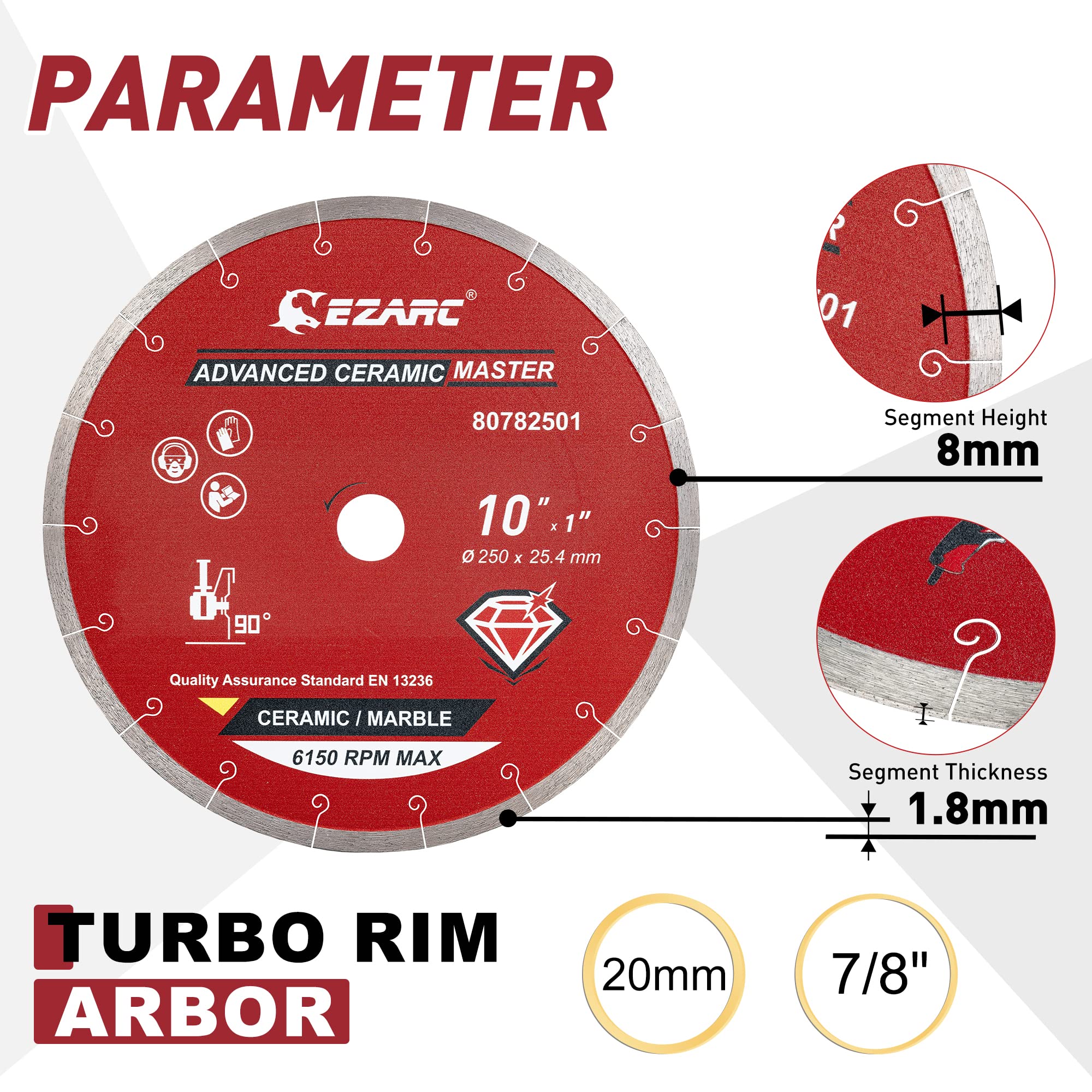 EZARC Lame de scie diamant de 25,4 cm, lames de coupe diamant avancées en porcelaine pour coupe humide pour céramique et carrelage en porcelaine (1 pièce)