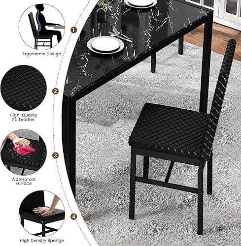 Miniatura 8 de AWQM Dining Room Table Set for 4, 5-Piece Kitchen Table Chairs Set of 4, Glass Dining Table & PU Leather Chairs, Black Kitchen Table and Chairs for