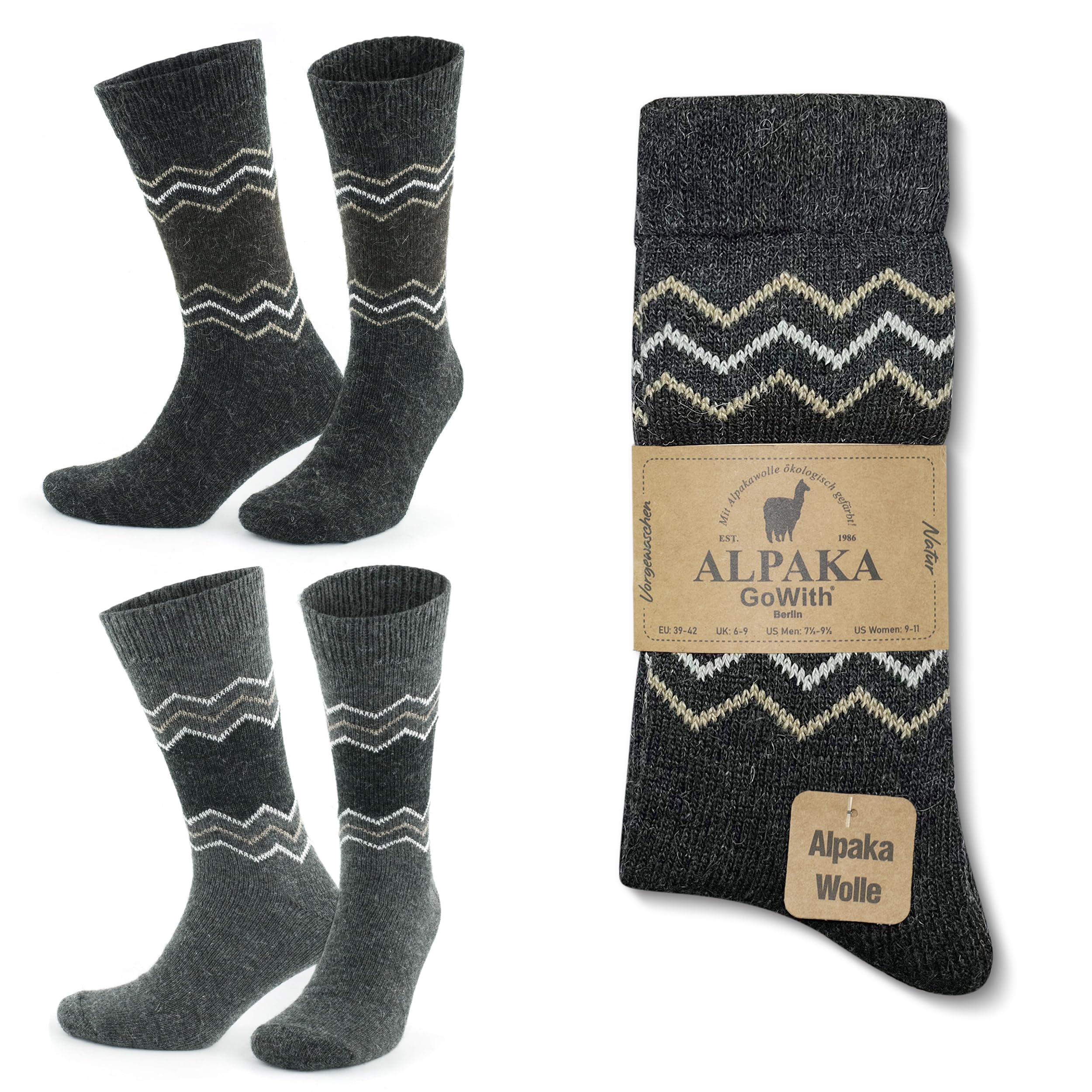 Gowith Unisex Grey Anthracite - 3099 2 Pairs Alpaca Wool Socks For Men & Women, Warm Thermal Alpaca Merino Blend Hiking Socks, Soft Cozy Crew Boot Socks