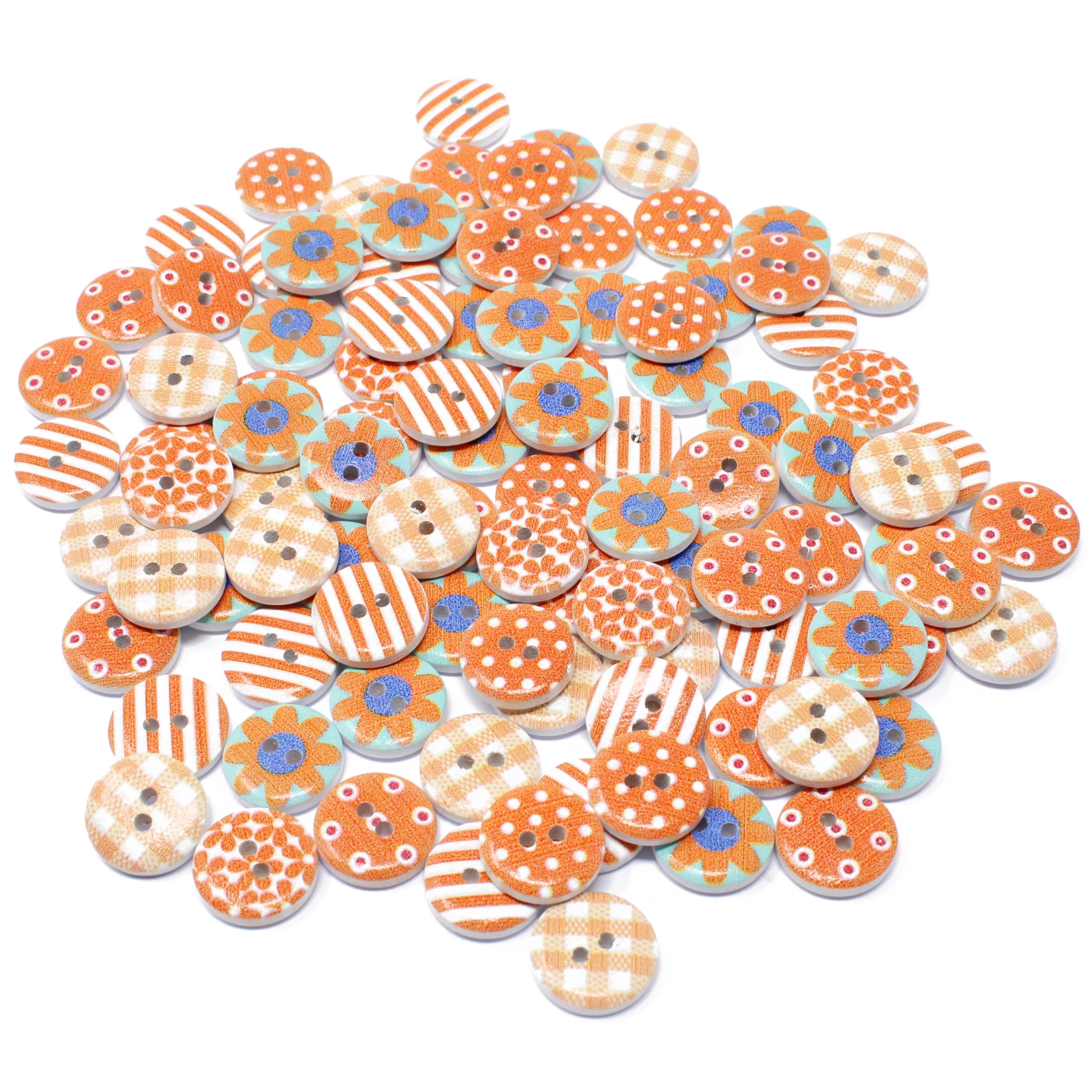 Special Touches Orange 100 Mix Wooden 15Mm Round Shabby Chic Buttons Craft Cardmaking Embellishments