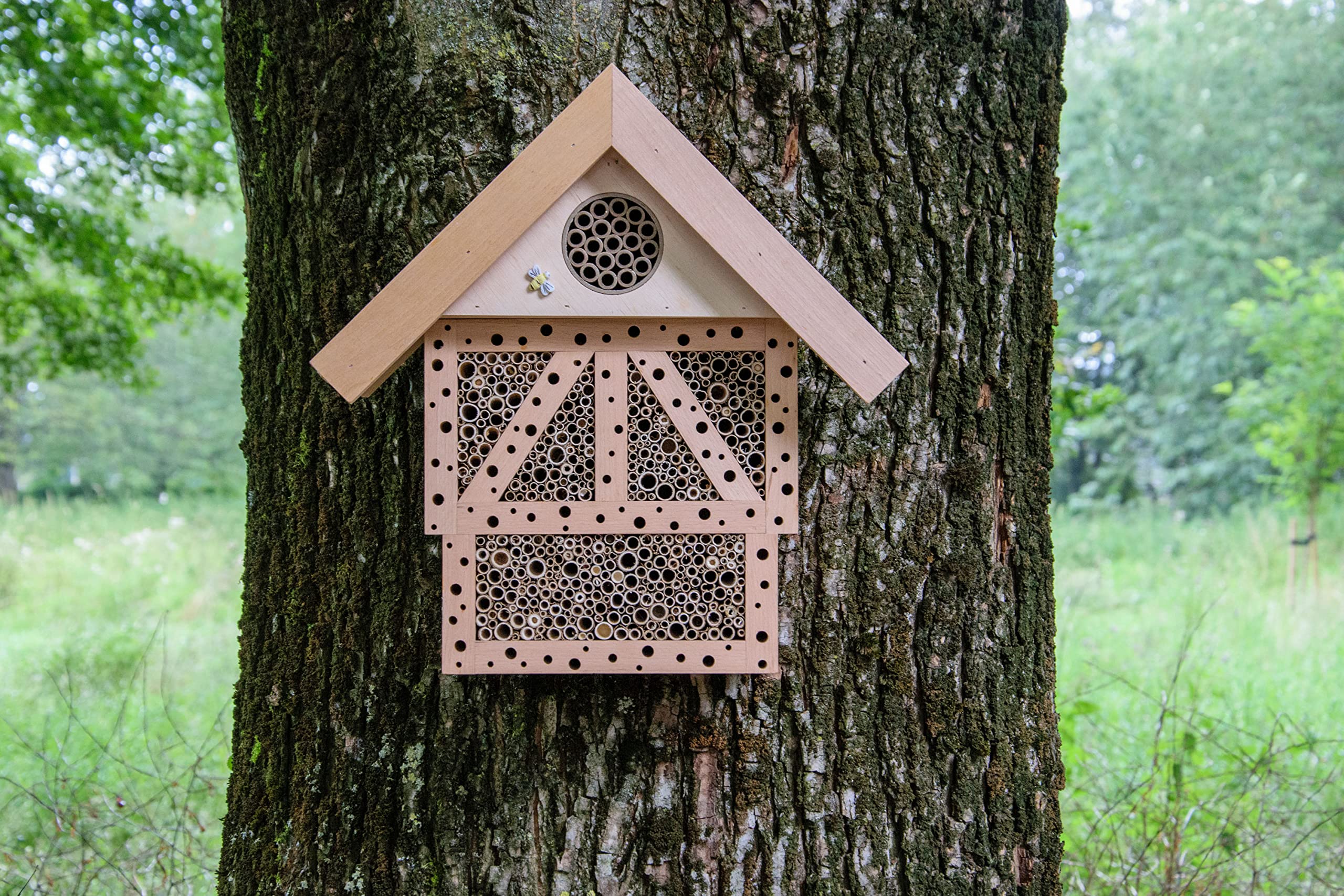 dobar® Green label 22396FSCe - Casetta per api selvatiche, design "Monschau", in legno massello, effetto legno di faggio, 37,5 x 15 x 38,5 cm, colore: Naturale