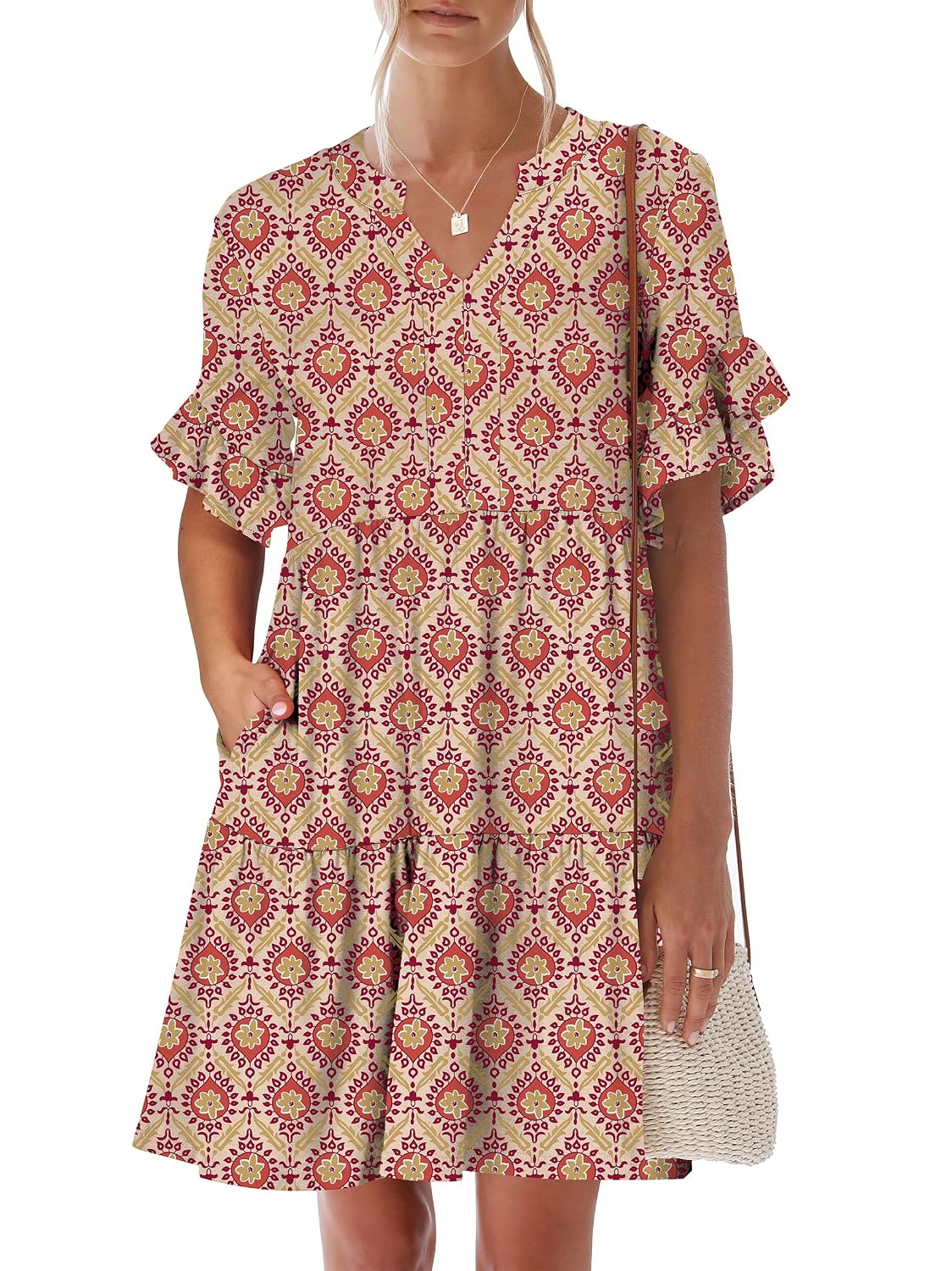 ANRABESS V-Neck Ruffle Tiered Mini Dress