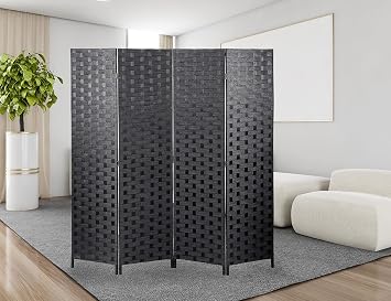 Room Divider, 4 Panel Foldable Room Dividers 6 Ft Tall Hand-Woven Design Privacy Screen for Home Office Dorm Hotel Room Separation, Portable Wall Room Divider Screen Freestanding Room Devider