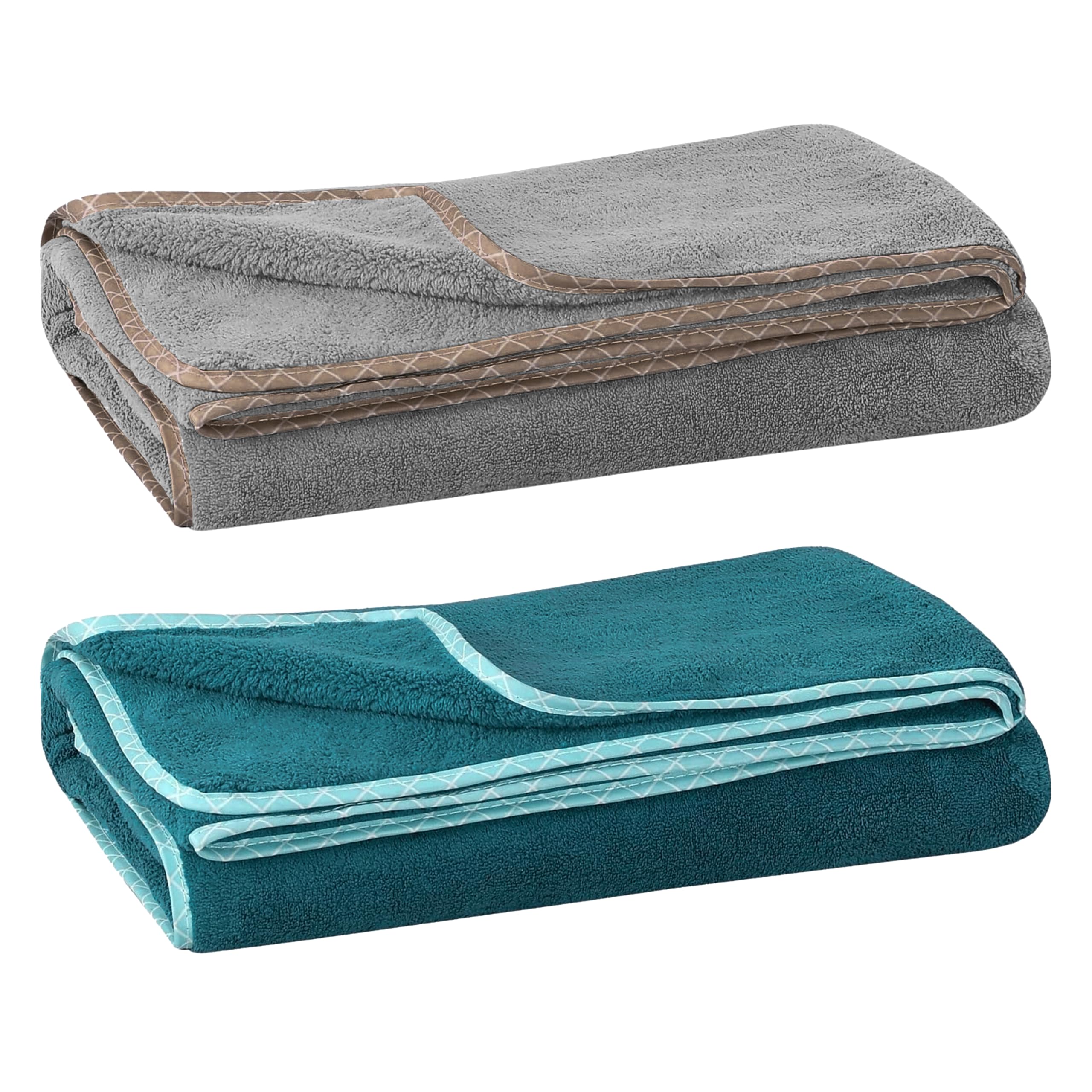 UrbanLeaf Microfiber Large Bath Towel | Quick Dry Super Absorbent - Bath Towel for Men and Women | Peacock Green & Grey | Towel for Bath, Travel, Gym, Beach, Pool, and Yoga (70 X 140 CMs)