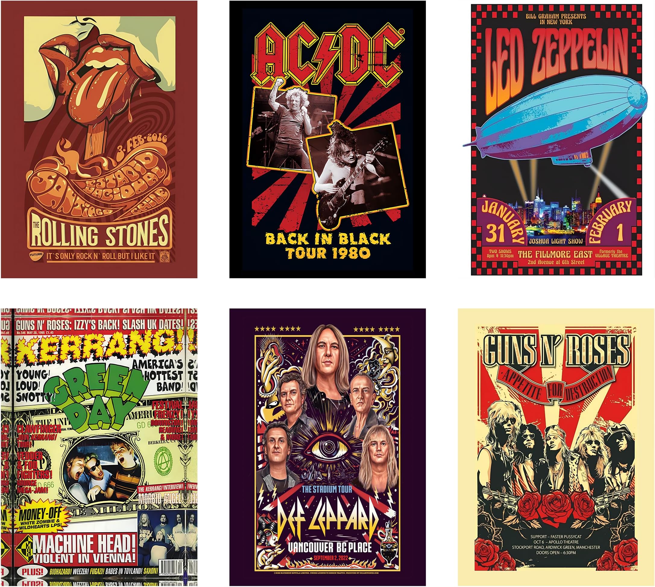 CodersParadise Rock Band Wall Posters 8x12 Inch (A4) | Premium Music Band Prints, Aesthetic Vintage & Modern Rock Wall | Art for Bedroom, Living Room, Office & Studio, Glue Dots Included – Pack of 6