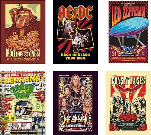 Miniatura 1 de CodersParadise Paquete de 6 pósteres de pared de banda de roca de 8 x 12 pulgadas (tamaño A4) incluidos puntos de pegamento para decoración de