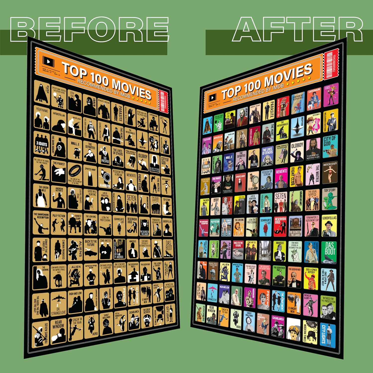 Zamzal Top 100 Movies Scratch Off Poster - Bucket List IMDB Family Recommendation Movie - Gift Date Night List Cards Films (Movie Artwork) - Image 3