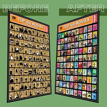 Zamzal Top 100 Movies Scratch Off Poster - Bucket List IMDB Family Recommendation Movie - Gift Date Night List Cards Films (Movie Artwork)