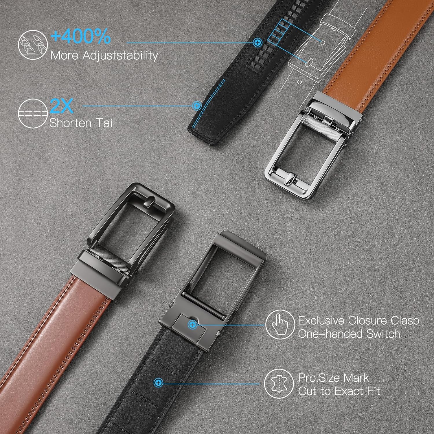 SENDEFN Men's Leather Dress Casual Belt 1 3/8" Automatic Adjustable Click Buckle Belts with Gift Box - Image 2