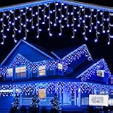 Lomotech Christmas Icicle Lights - 32Ft 8 Modes Waterproof Christmas Lights Connectable with Timer for Holiday, Wedding Party, Eaves, Christmas Decorations (Blue)
