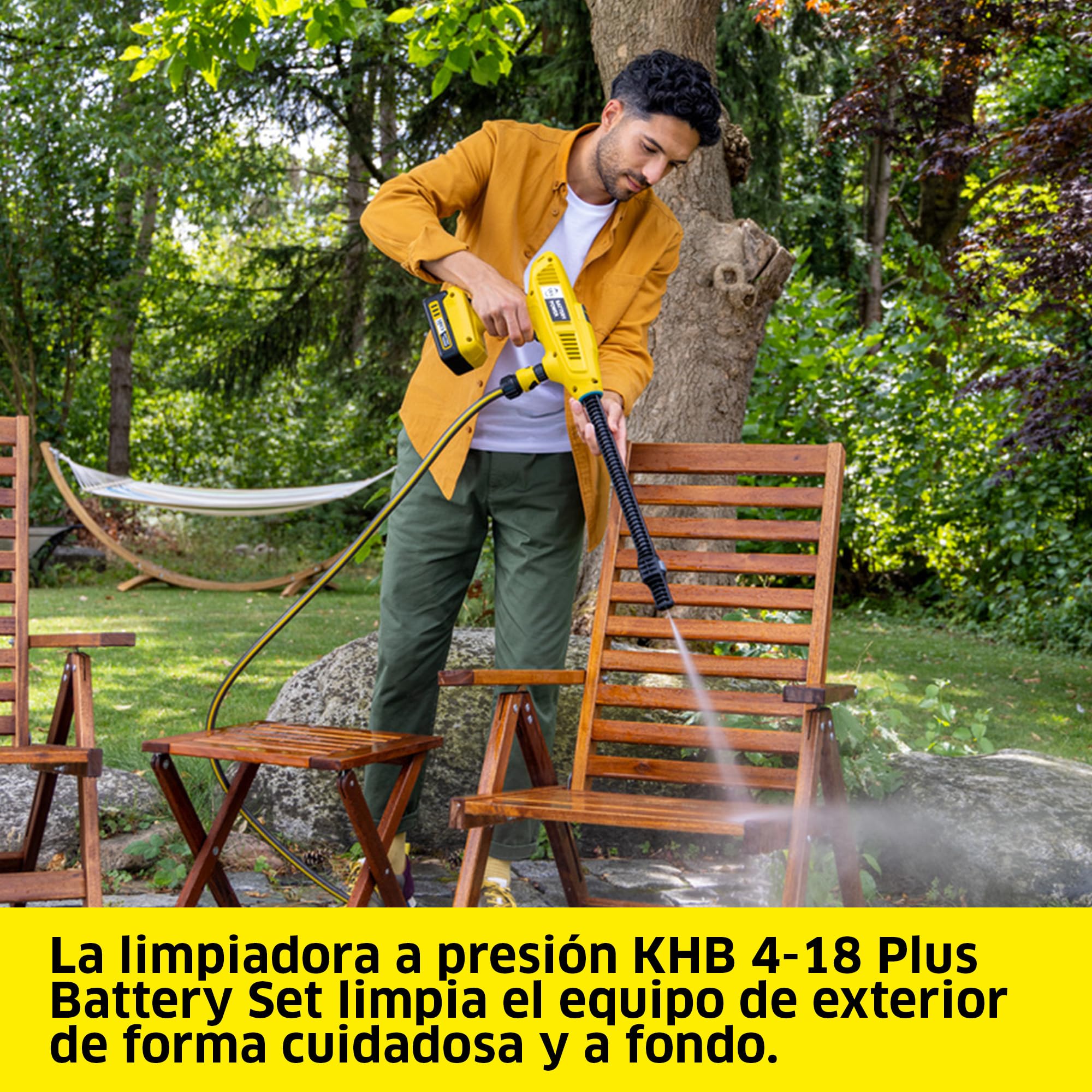 Kärcher Hidrolimpiadora Portátil a Batería KHB 4-18 Plus Battery Set, presión máxima de 21 bares, caudal de 170 l/h, autonomía de hasta 14 minutos, batería 18 V y cargador incluidos, depósito plegable