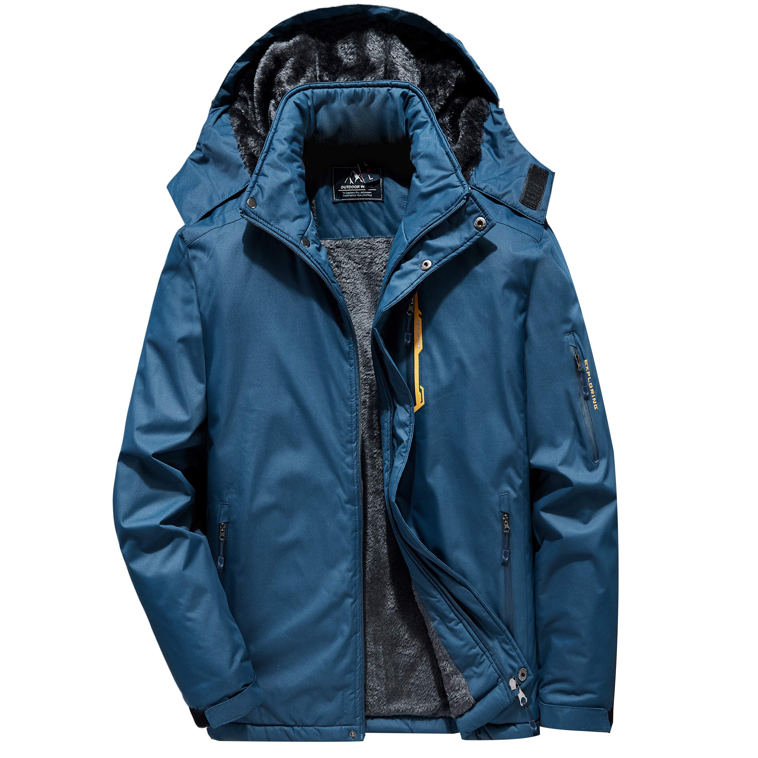Giacca da trekking da uomo con cappuccio, antivento e impermeabile, a maniche lunghe, in pile, traspirante, per sport invernali (blu, XL)