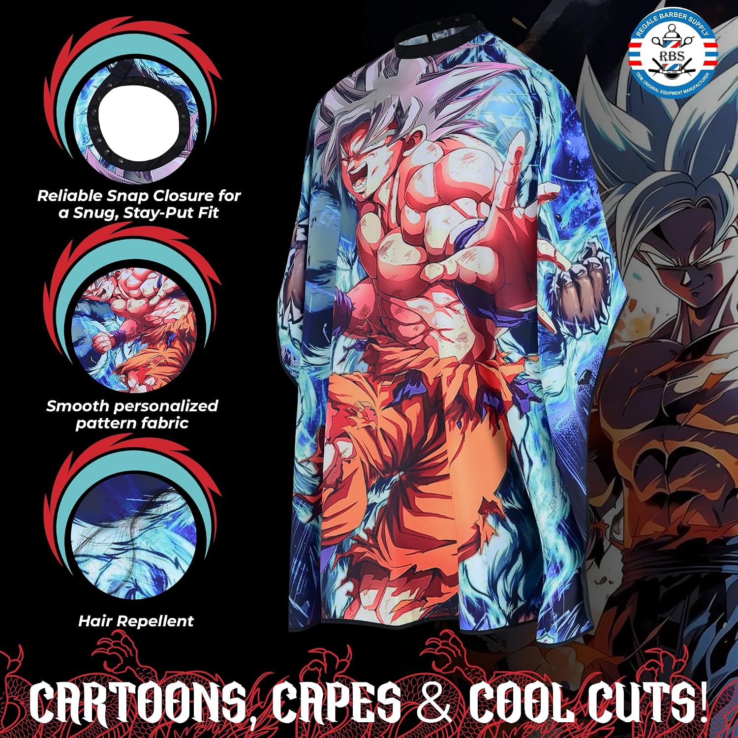 Dragon Style Z Goku Kids Barber Cape, Kids Sublimated Cutting Capes, Barber Haircut Waterproof Cape Cover for Children, Baby, Toddler, Boys Salon Hair Cut Capes