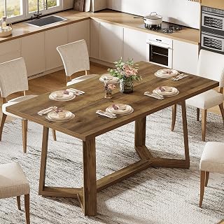 Tribesigns 47-Inch Dining Table for 4, Brown Kitchen Dinner Table with Sturdy Legs, Farmhouse Wooden Eating Table for Home, Dining Room, Small Space, Easy Assembly