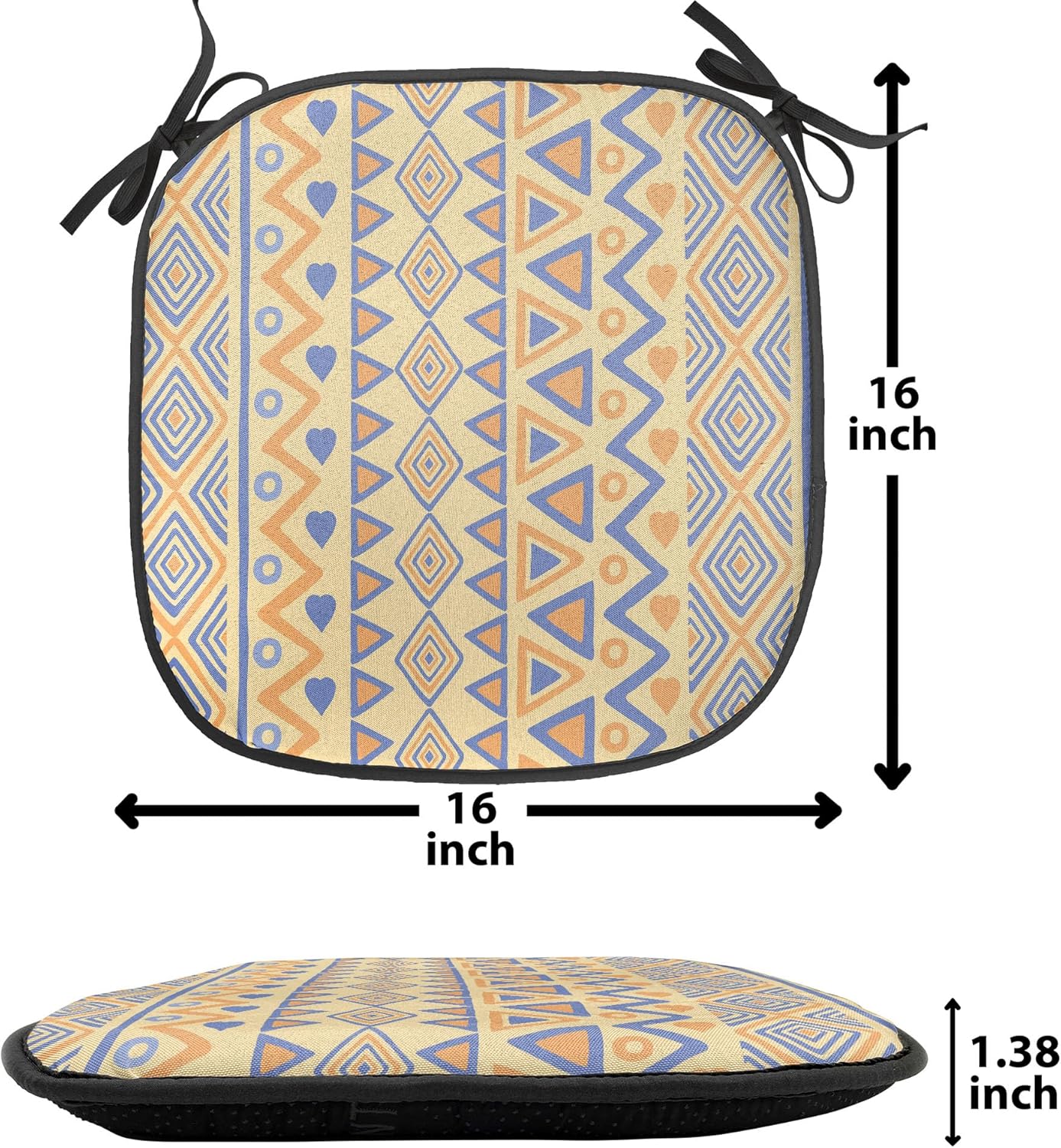 Ambesonne Striped Chair Seating Cushion Set of 2, Prehistoric Stripes Form Indie Hunting Aboriginal Wild Art, Anti-Slip Seat Padding for Kitchen & Patio, 16"x16", Yellow Blue