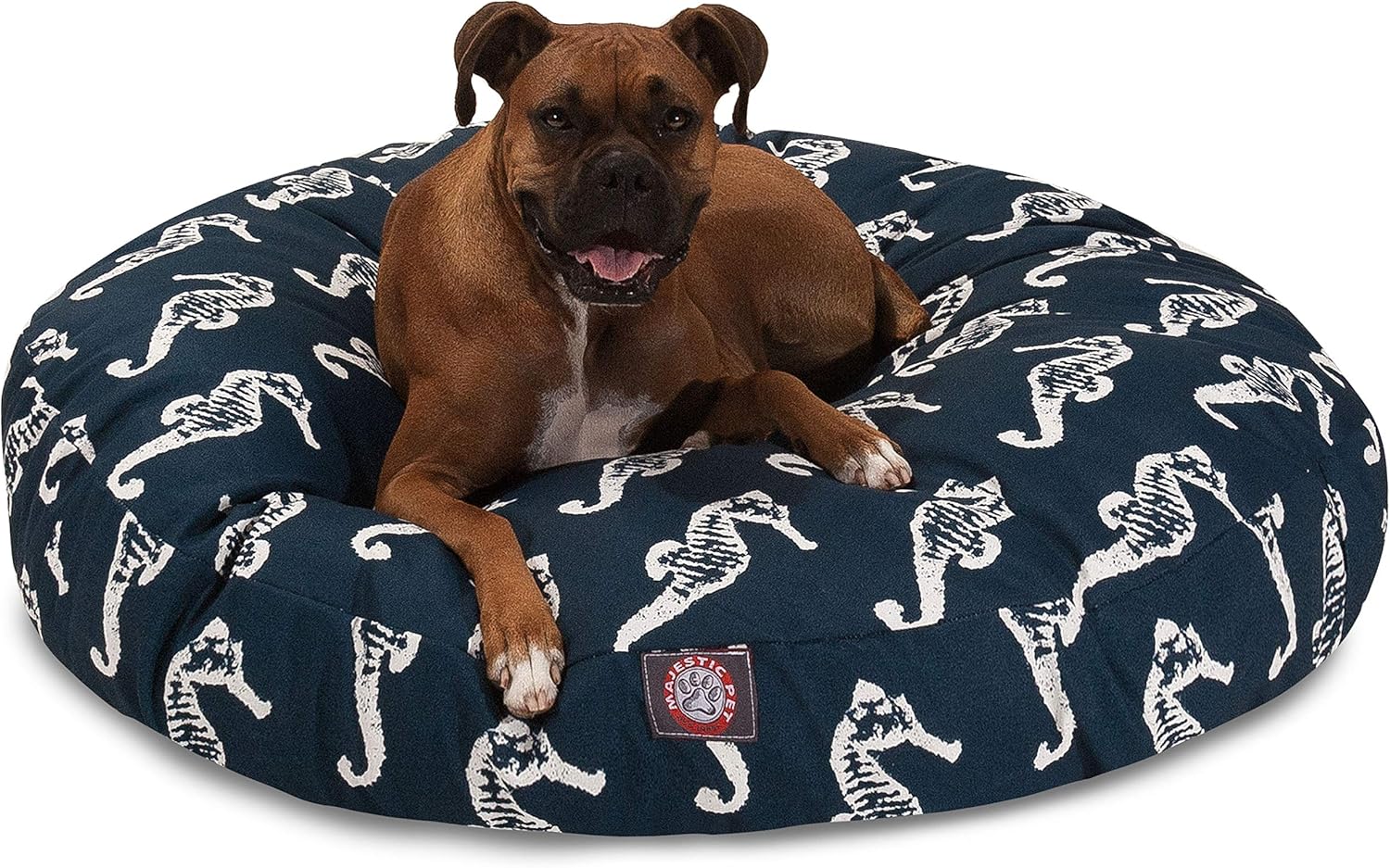 Navy Sea Horse Large Round Indoor Outdoor Pet Dog Bed With Removable Washable Cover By Majestic Pet Products
