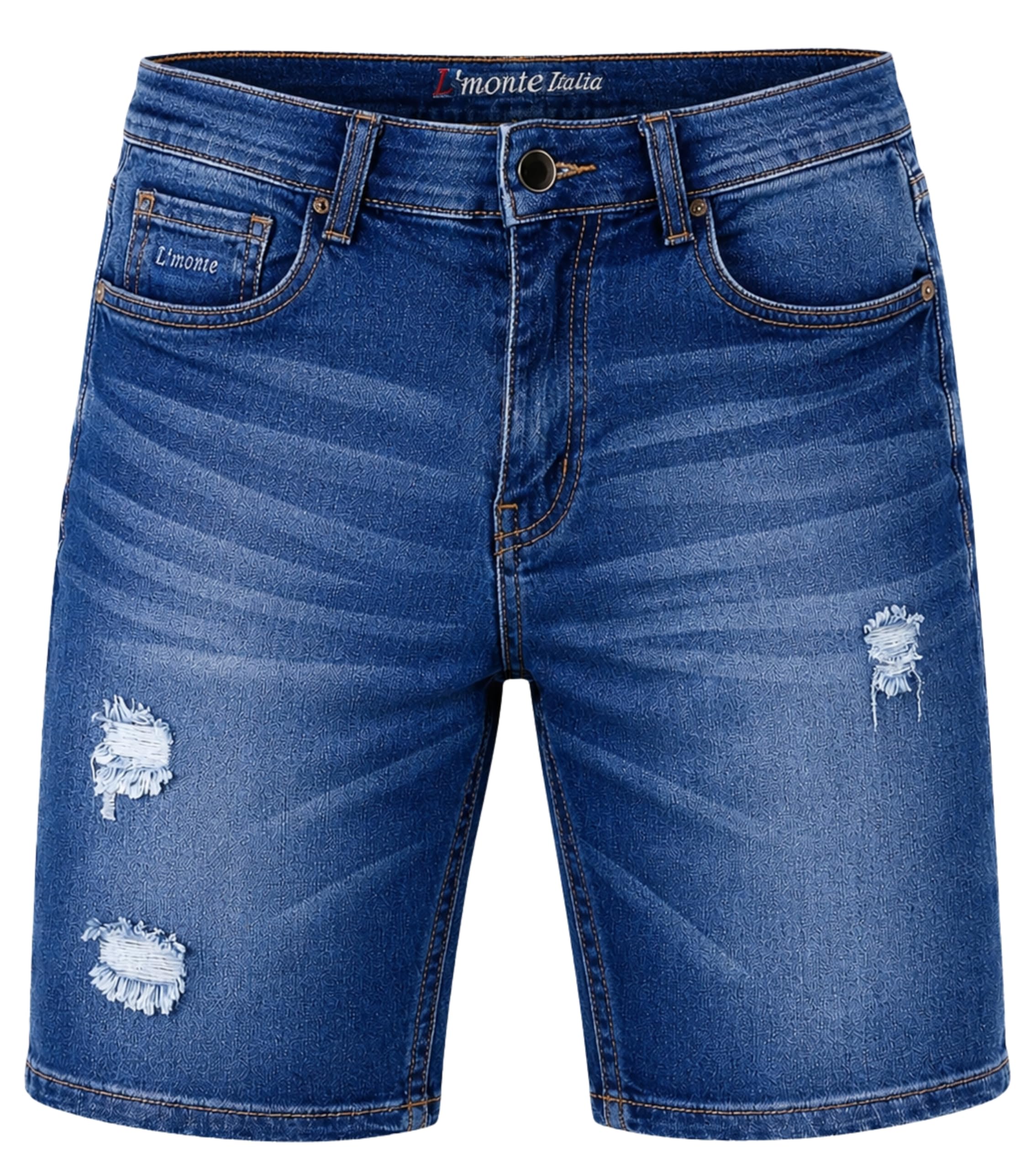 l'monte Imported Men's Premium Distressed Stretch Denim Shorts - Skinny Fit, Lightweight Casual Summer Jeans with Ripped Detailing and Comfort Waistband-picture-26