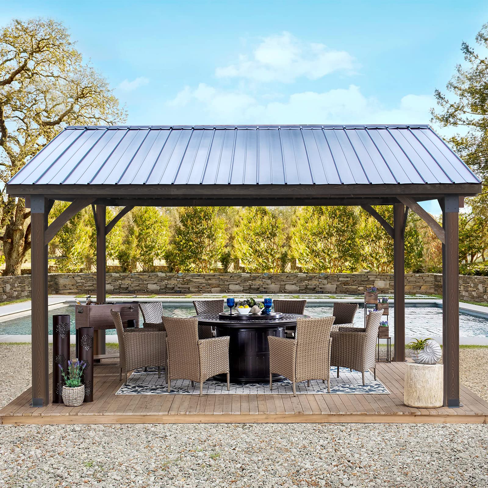 UMAX 14x12ft Wooden Gazebo Outdoor Grill Gazebo for Patio, Coffee