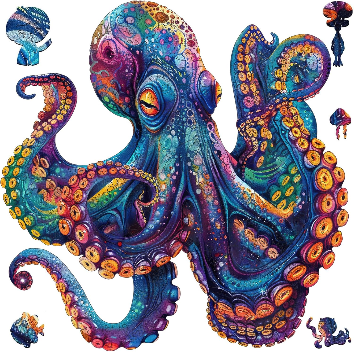Qiuenisray 500 Piece Puzzles for Adults, Wooden Octopus Jigsaw Puzzles, FSC Certified Royal Unique Shape Ocean Puzzle, Wall Decor, Wood Puzzles Creative Gift for Family Game 16.9x16.9 in The Forest St