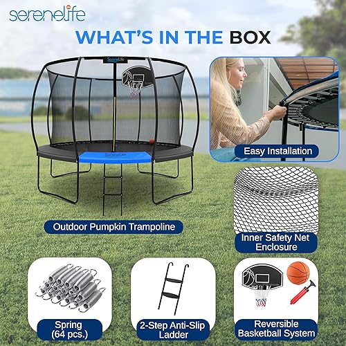 Miniatura 16 de Serenelife 12FT 10FT 8FT Recreational Trampolines with Enclosure Net and Ladder and Anti-Rust Coating, ASTM Approved Trampoline Outdoor for Kids and