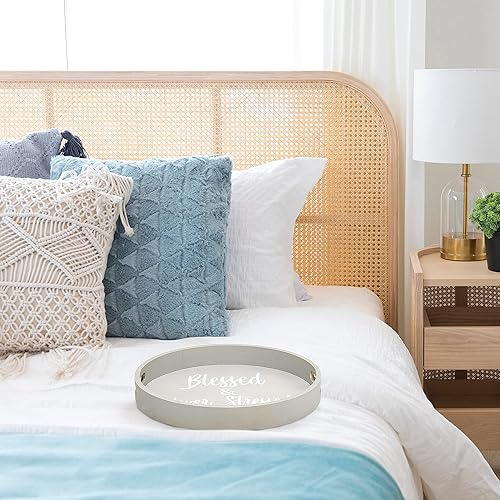 Miniatura 5 de Elegant Designs HG2013-GYS - Bandeja redonda decorativa de madera para servir de 13.75 pulgadas con asas, color gris