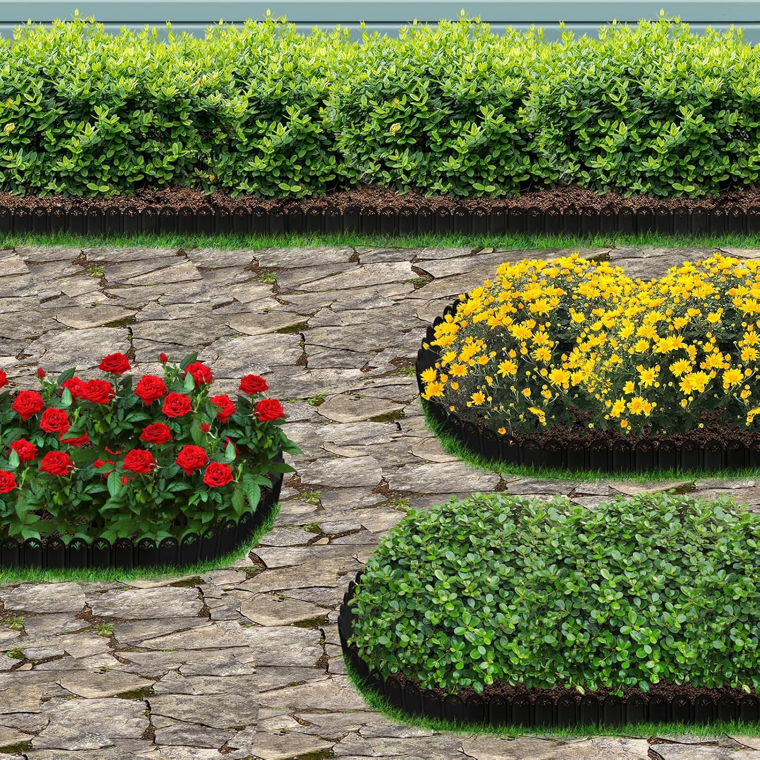 15FT Thicken Garden Edging - Sturdy Plastic Flower Bed Border, Splicable Landscaping Edgings for Outdoor Yard Lawn Landscape Decorations