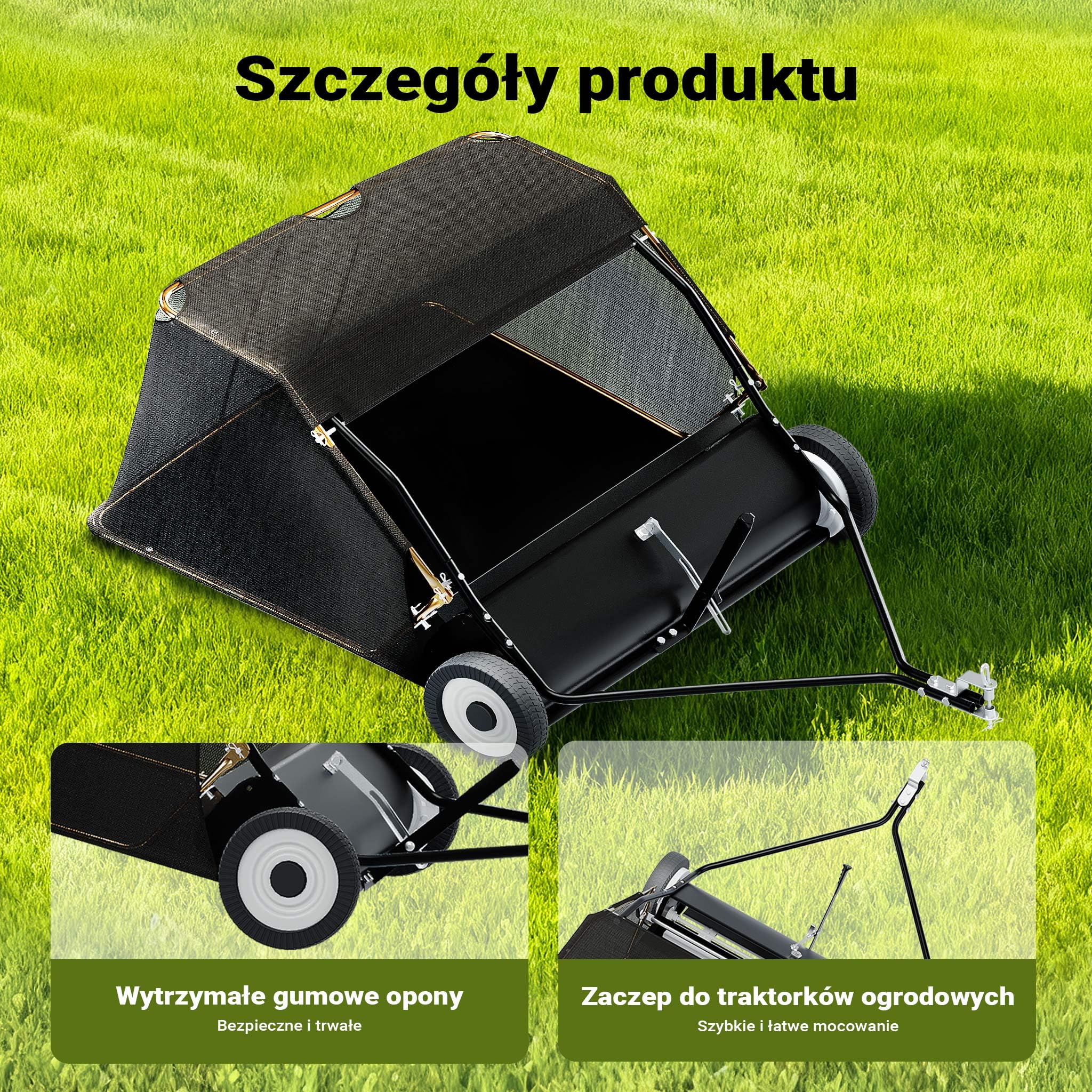 Wiltec Zamiatarka do liści i trawy do traktorka i quada 105 cm, zbieracz do liści z koszem 365 l, wytrzymała konstrukcja idealna do dużych terenów