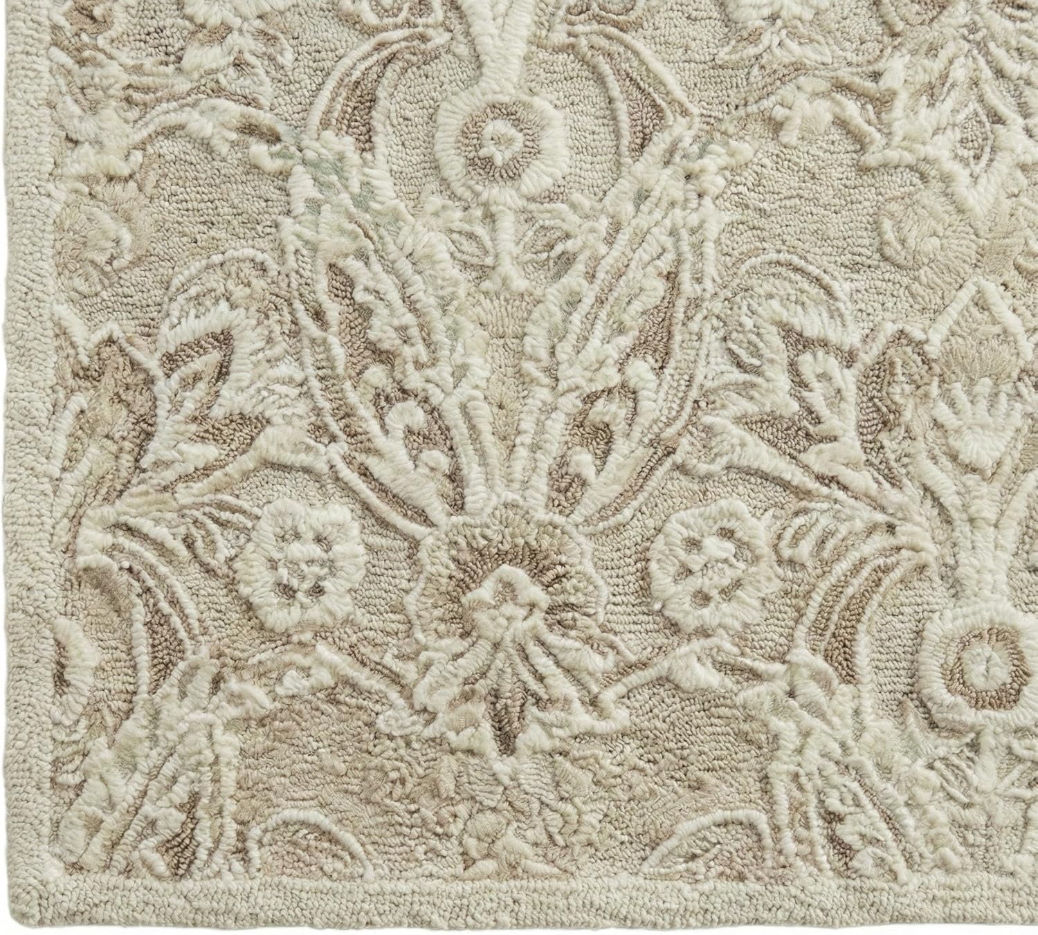Hand-Tufted Floral Damask Wool Area Rug 3' x 5' - Beige & Ivory, 100% Imported Wool, Soft Plush Raised Texture Durable Carpet for Living Room Bedroom Home Decor
