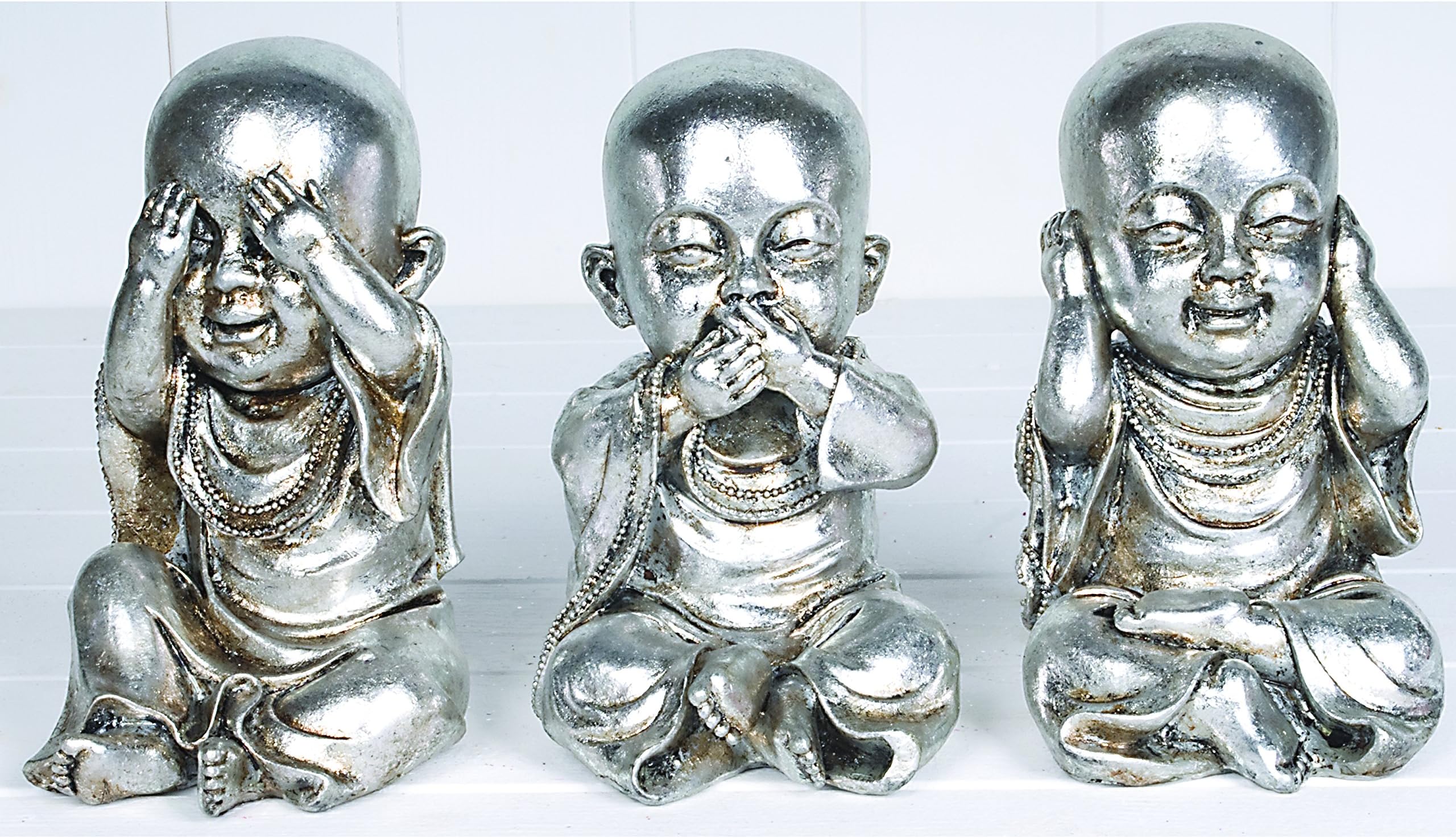 Set of 3 Wise Happy Buddha Ornaments No Evil Hear No Evil Speak No Evil