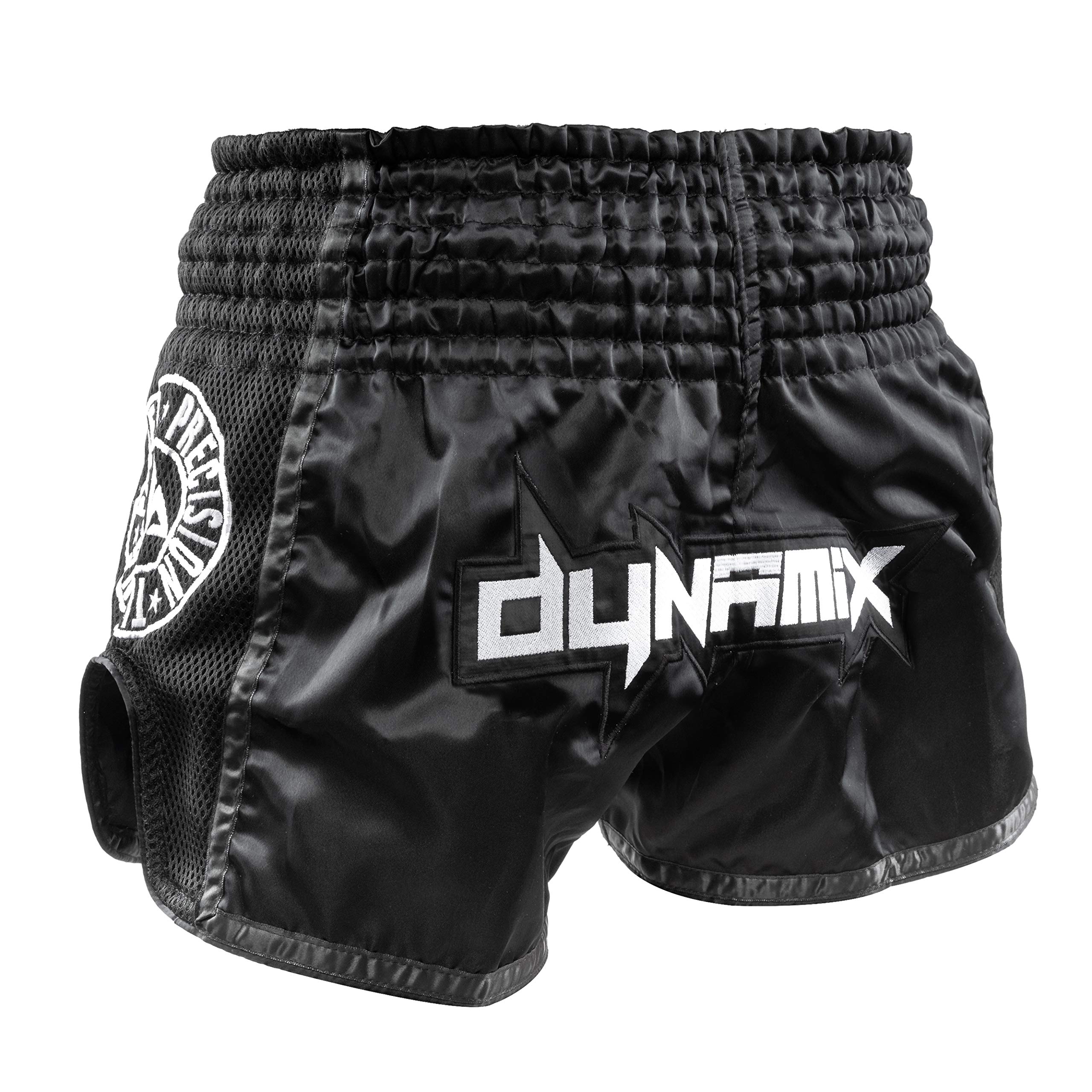 Muay Thai Shorts Warpath - Schwarz - Premium Thai Short für Thaiboxen traditionelle Thaiboxhose für Herren mit Air-Tech-Gewebe und einzigartigen Muay Thai Stickereien
