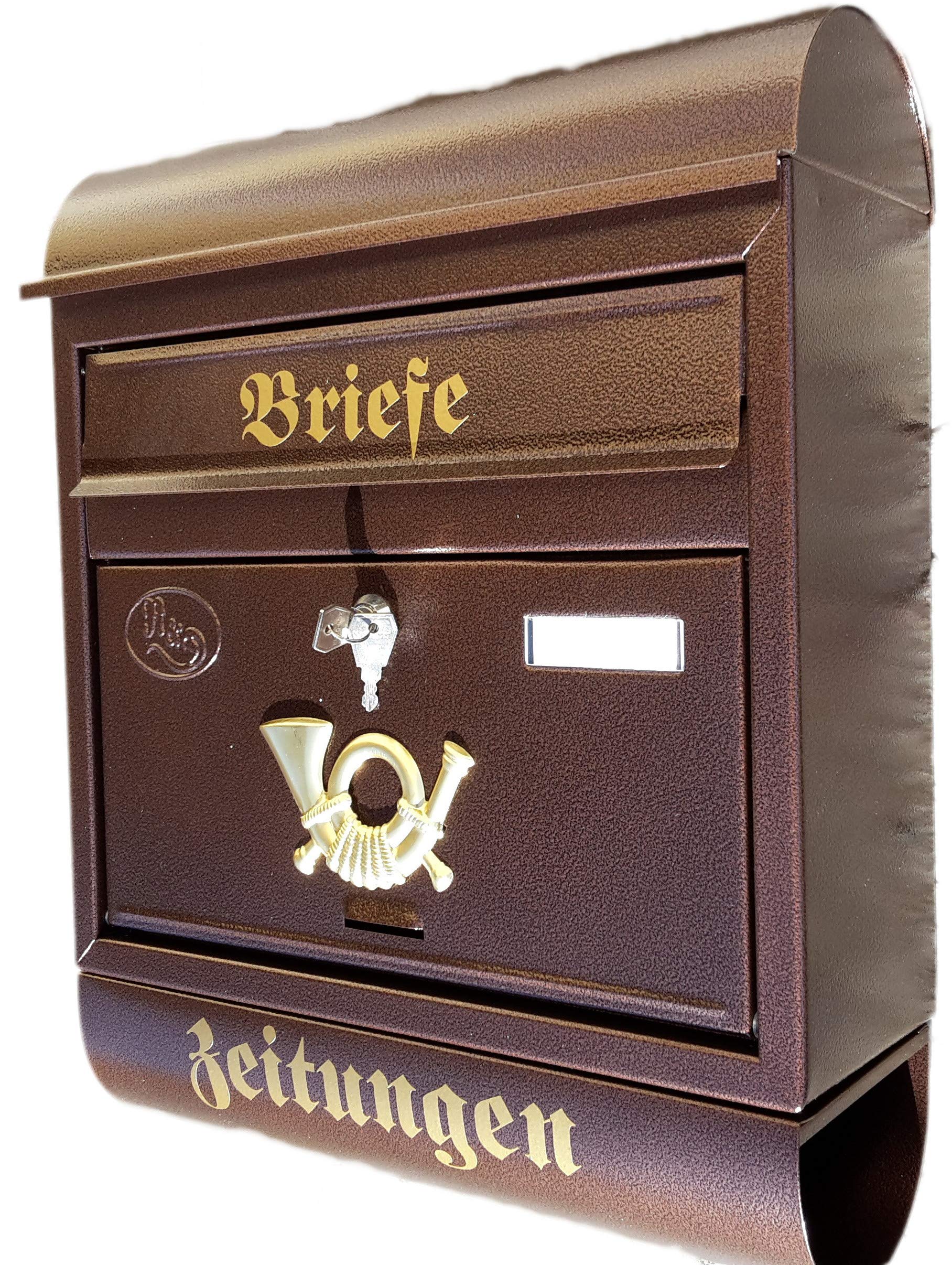 Eigenmarke Großer Briefkasten/Postkasten XXL Kupfer/Bronce mit Zeitungsrolle Runddach Wandmontage
