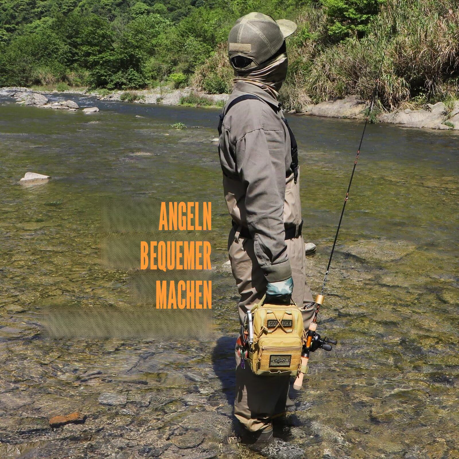 Dovesun Kleiner Angelrucksack, Fliegenfischen Sling Pack Wasserdichter Angelrucksack mit Angelkoffer Angeltaschen für Fliegenfischen