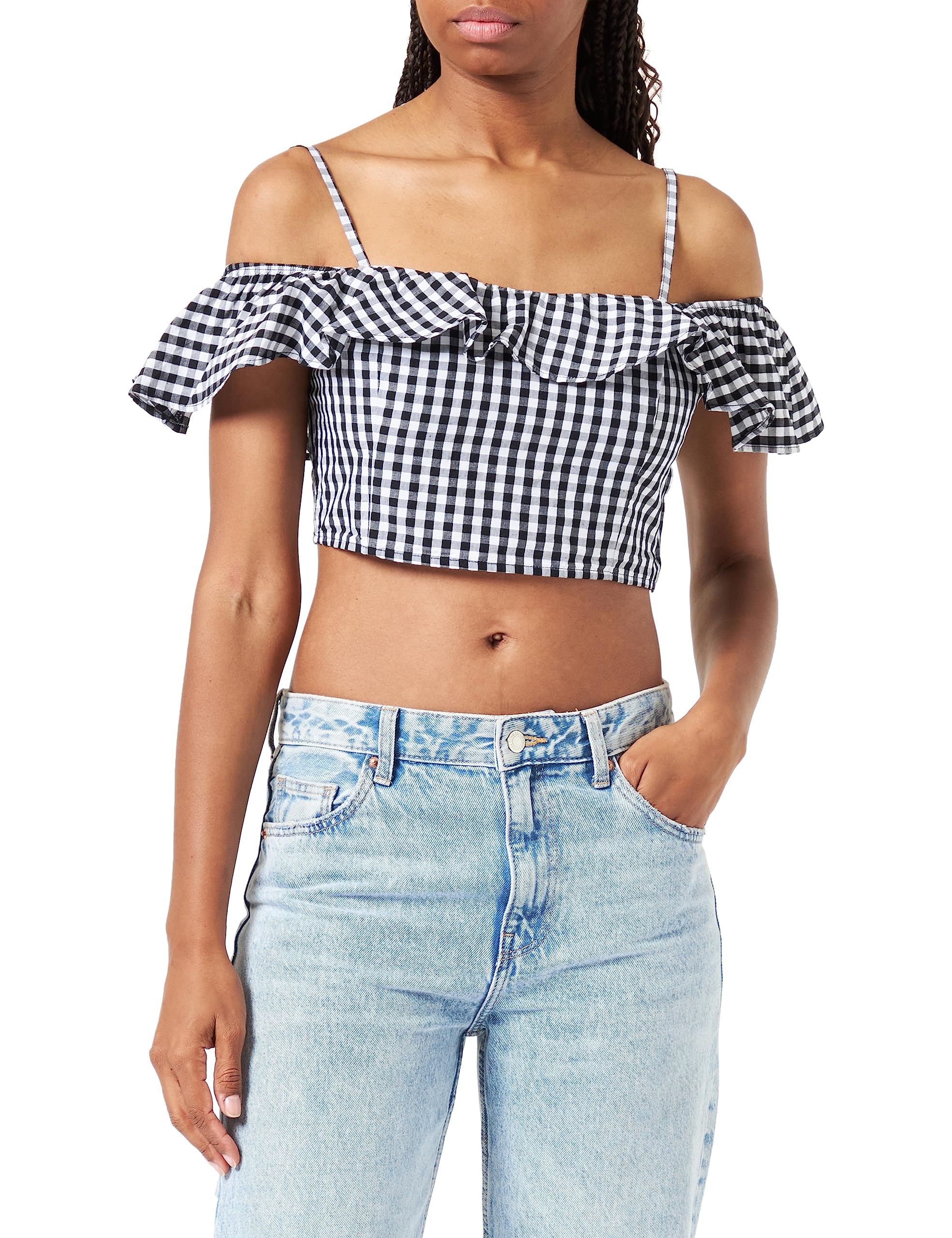 United Colors of Benetton Top 5YCNDQ04K Tank top, Black Check 914, XL Woman, Black Checked 914, XL