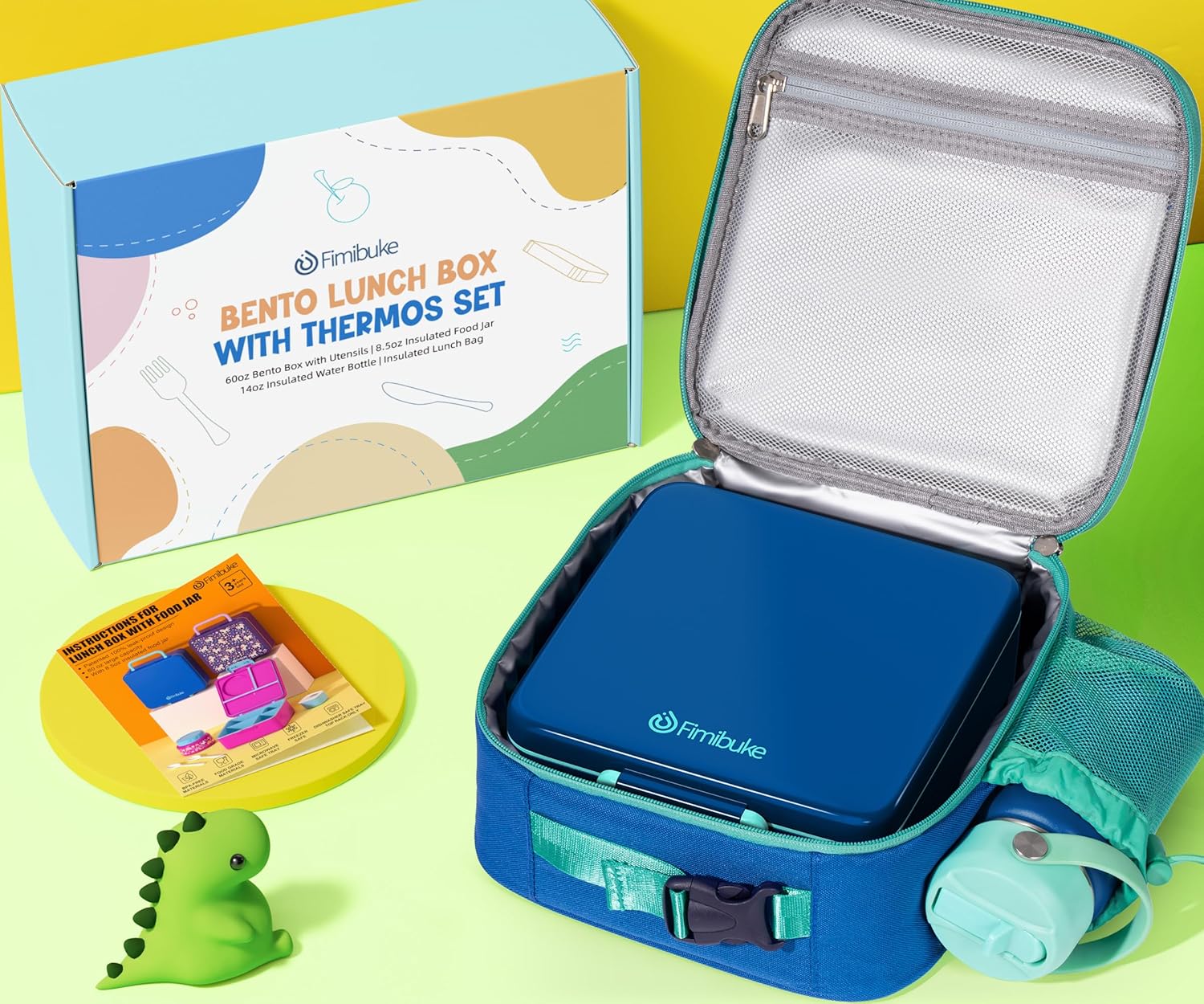 Fimibuke Kids Bento Lunch Box, Leakproof Toddler Bento Box with 8.5 OZ Insulated Food Jar, Lunch Bag, Kids Water Bottle, 3 or 4 Compartment Container for Back to School Toddler Girls Boys - Image 7