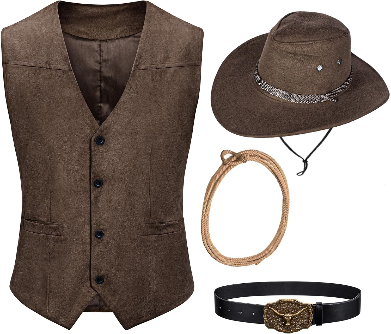 KAIPUTE Kids Western Cowboy Costume Boys Vest Hat Belt for Halloween Party Cosplay - Image 2