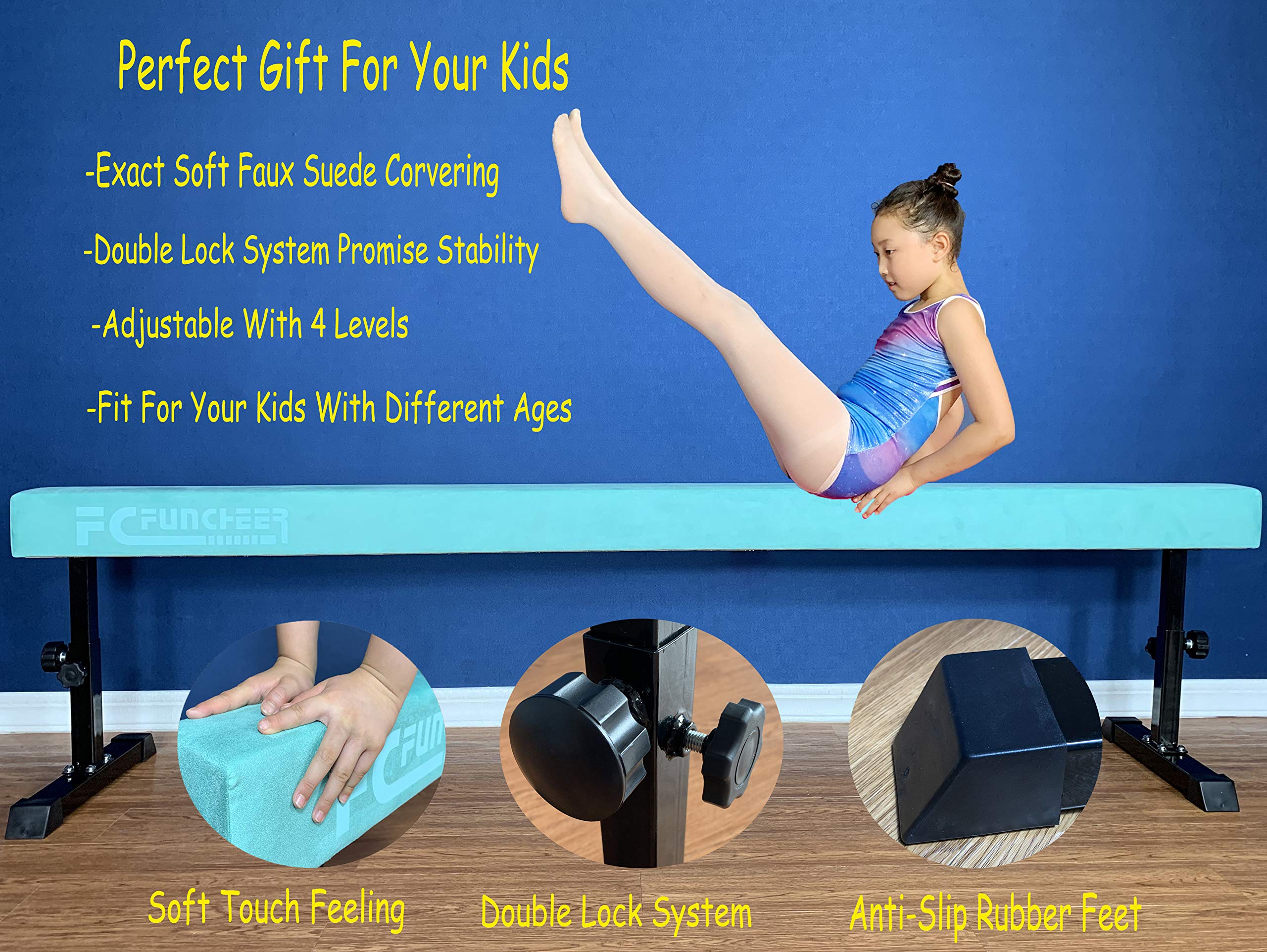 FC FUNCHEER 8FT Adjustable Balance Beam, High and Low Level Gymnastics