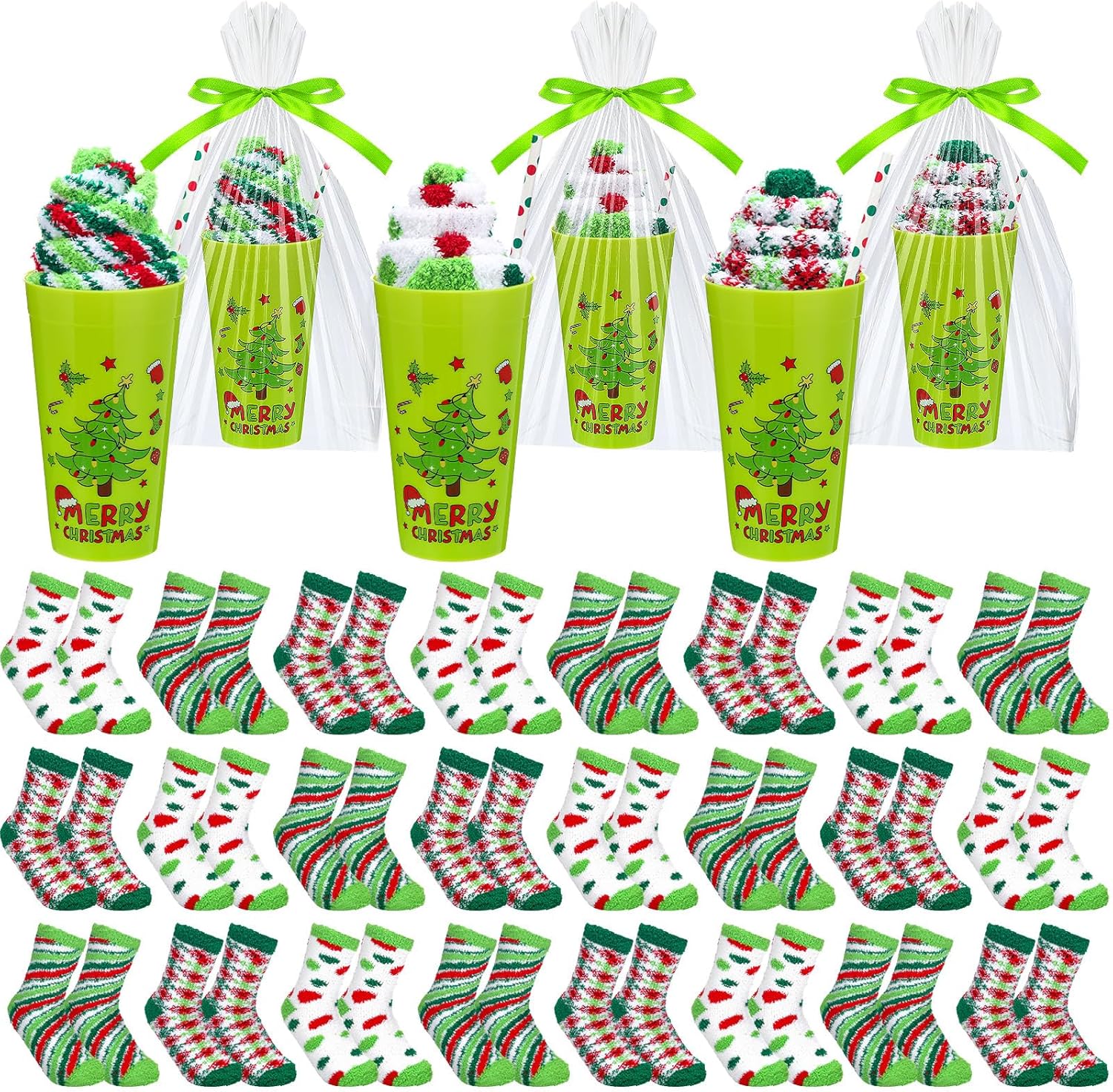 Glitopper 20 Pairs Funny Christmas Cupcake Fuzzy Socks Gifts for Women Cute Fluffy DIY Socks Winter Xmas Holiday Gifts Bulk