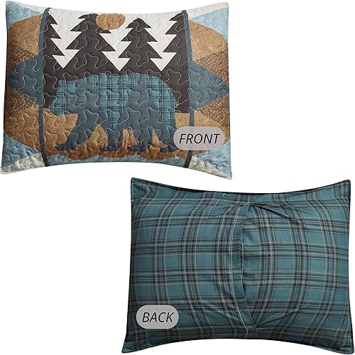 Miniatura 5 de Virah Bella Juego de ropa de cama de 2 piezas, tamaño matrimonialqueen, juego de edredón reversible rústico con fundas de almohada decorativas, oso